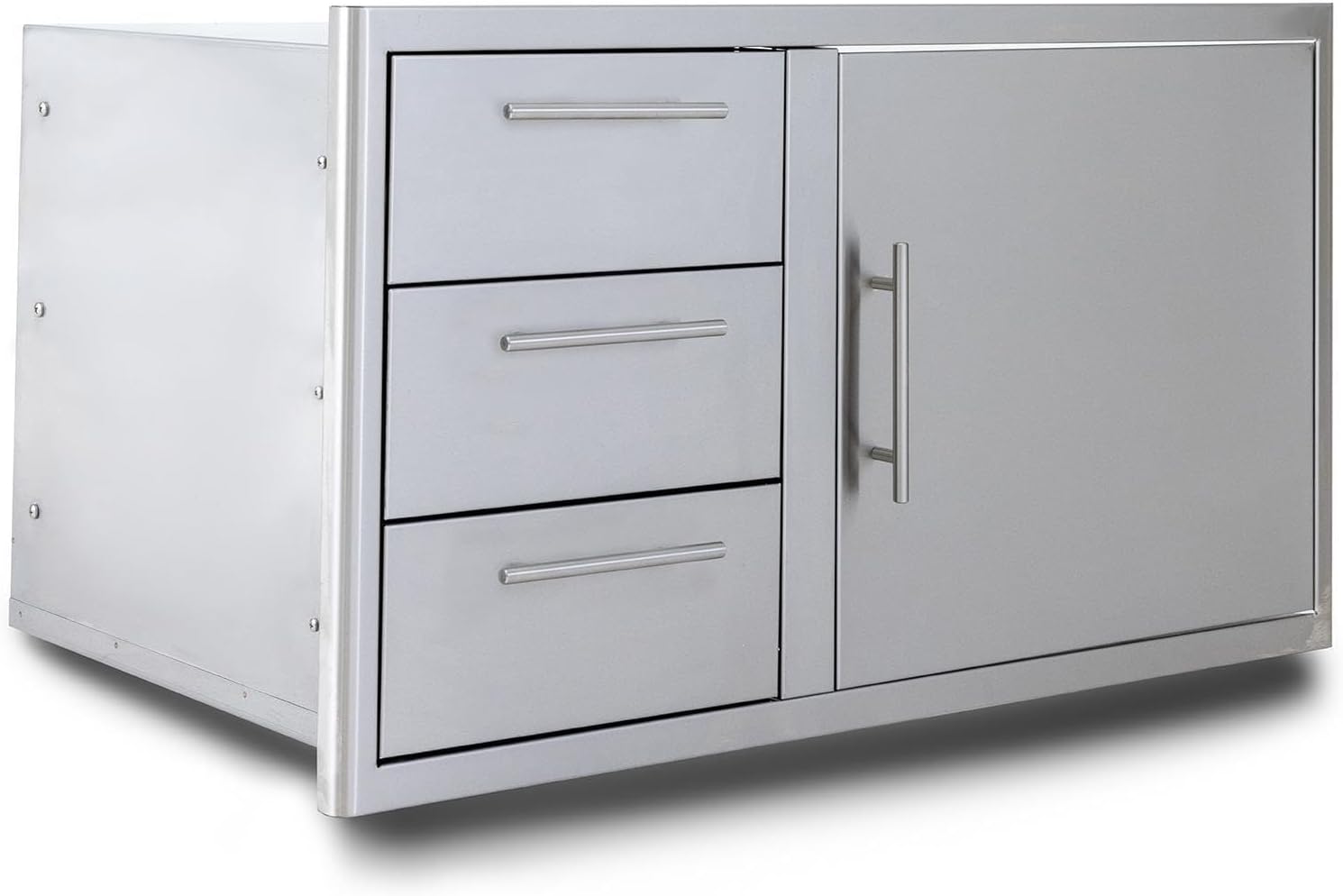Blaze 39-Inch Stainless Steel Access Door & Triple Drawer Combo | Commercial-Grade 304 Stainless Steel | Soft-Close Hinges | Ambient Drawer Lighting | Curved Handles | BLZ-DDC-R-39-LTSC