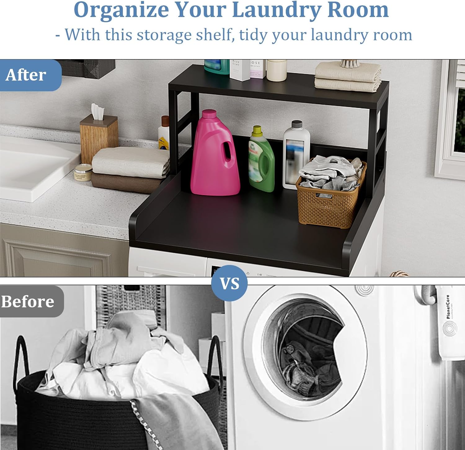 Washer Dryer Countertop, 27.5″Dx 27.5″W x 16.7″H, Non-Slip Pads, Laundry Countertop with Curved Edge, Laundry Room Storage and Organization for Clothes Folding and Sorting(Black)