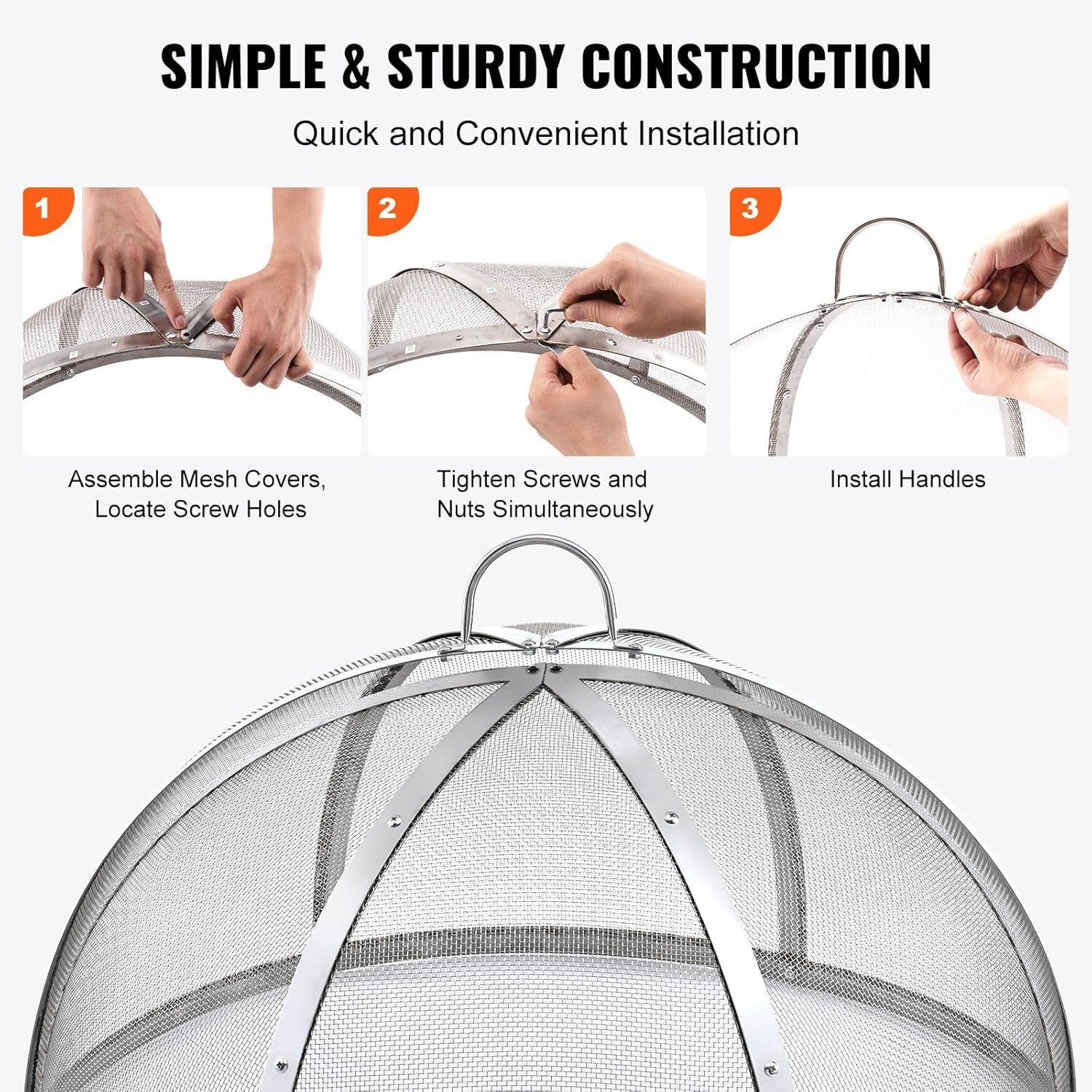 30-Inch Fire Pit Spark Screen Lid,Stainless Steel Firepit Cover with Tight Mesh and Dual Handles,Round Outdoor Fire Pit Accessories for Patio,Backyard Fireplace