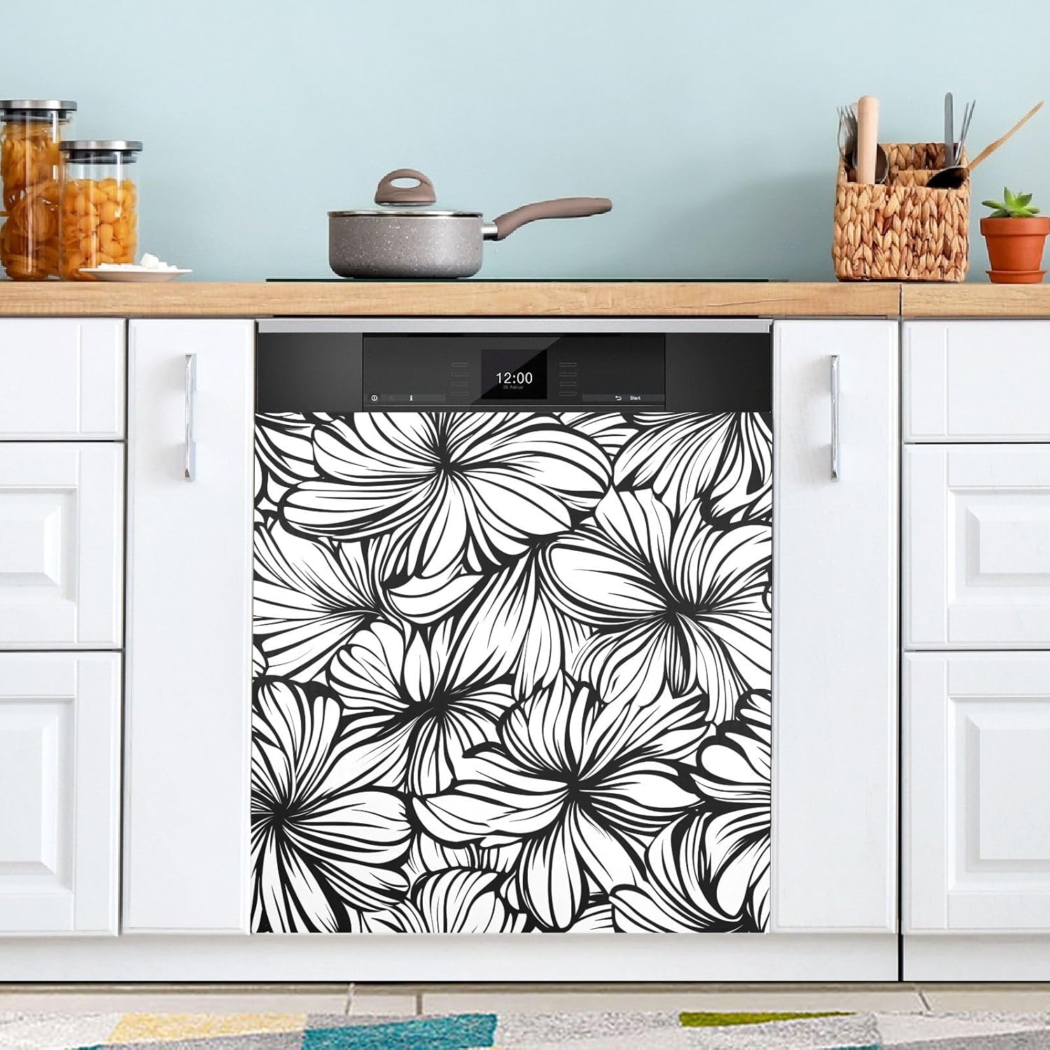 Dishwasher Magnet Cover Large Magnetic Stickers Flowers Line Pattern Front Dishwasher Cover Reusable Decal for Home Kitchen Anti-Scratch Refrigerator Decorative Lid Washing Machine Laundry 23