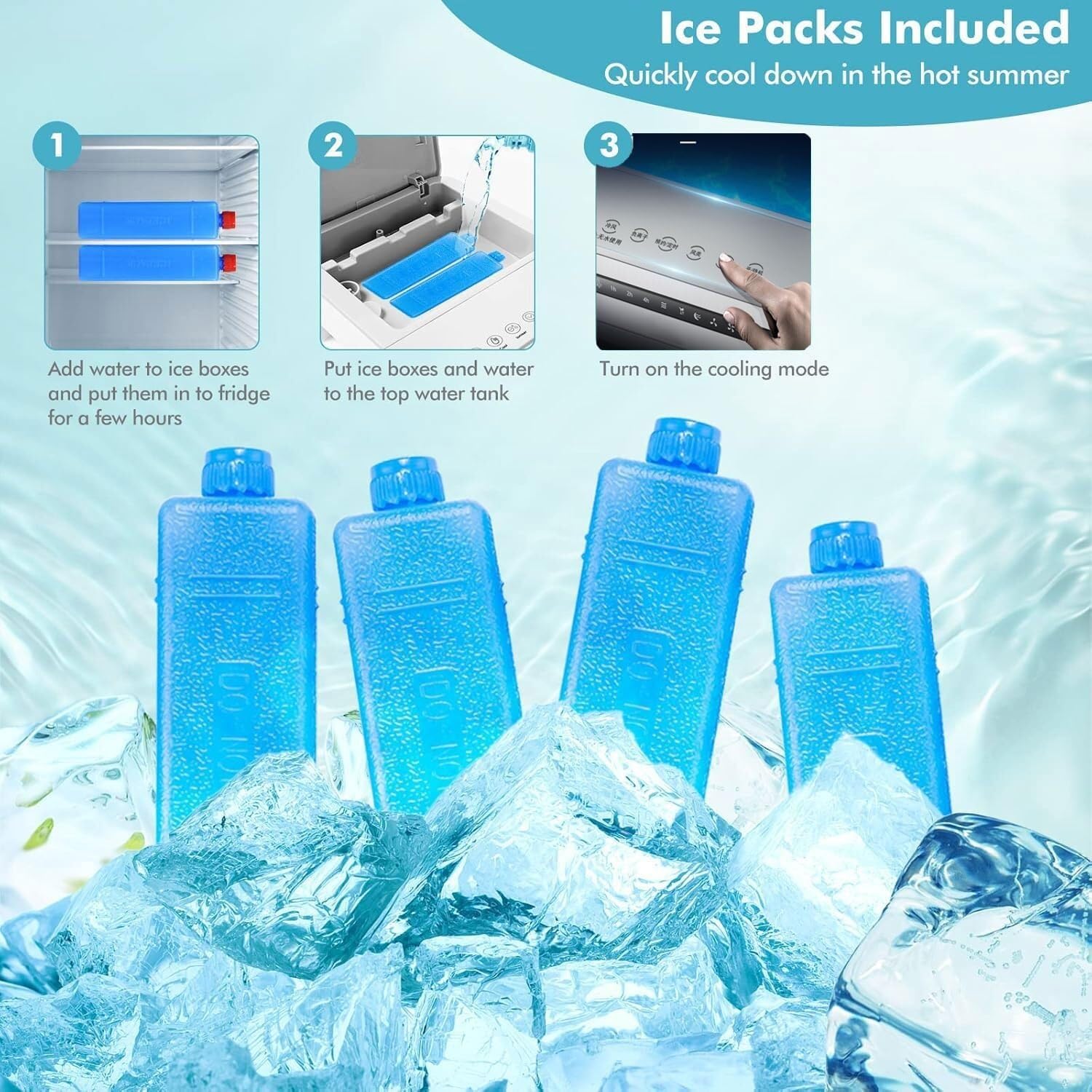 Portable Air Conditioner 4-in-1 Evaporative Cooling Fan, 3 Speeds, 60° Auto Oscillation, 7H Timer, Ice Box, Ultra-Quiet for Home, Office, Bedroom, and Camping