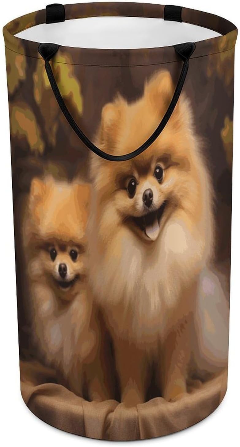 Yellow Pomeranian Laundry Basket Large And Freestanding Dirty Clothes Basket Collapsible Clothes Hampers with Handles for Bathroom Living Room Storage