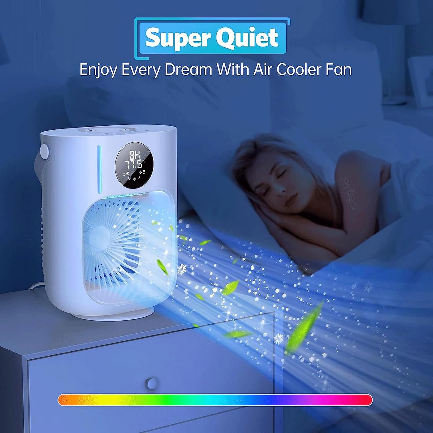 Portable Air Conditioner Fan, Personal Mini Evaporative Air Cooler Desk Cooling Fan Small AC Humidifier LED Display USB with 1000ML Large Capacity,for Bedroom Home Camping Office