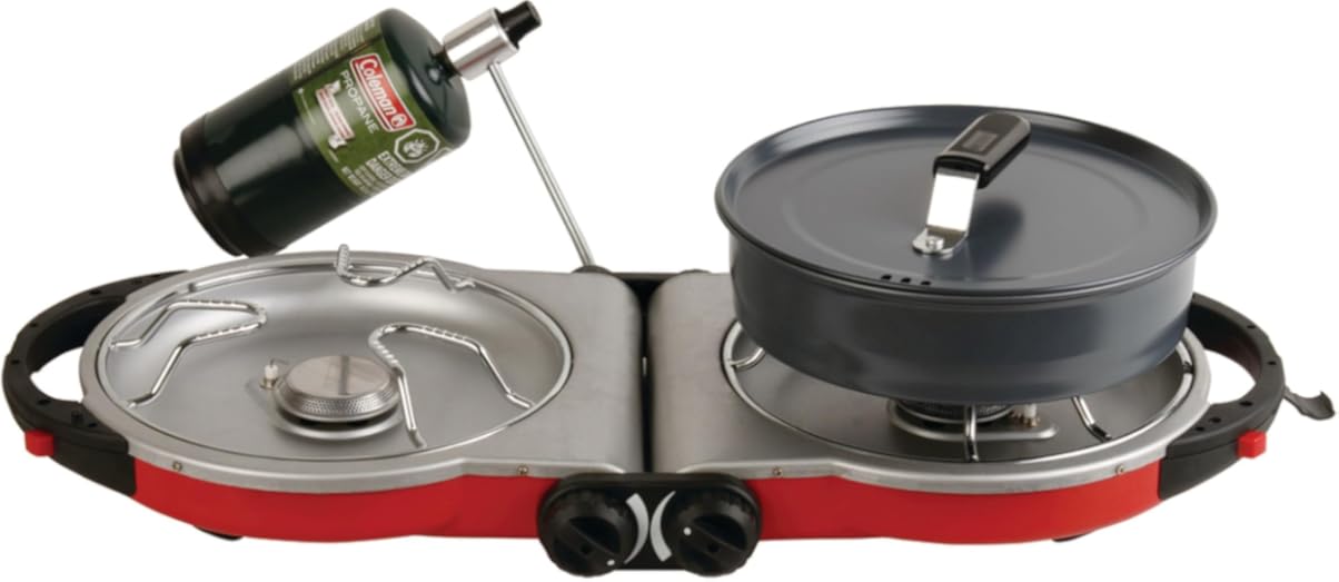Coleman Fold ‘N Go 2-Burner Propane Stove, Dual Adjustable Burners with 20,000 BTUs of Power & InstaStart Ignition, Great for Camping, Tailgating, Grilling, & More