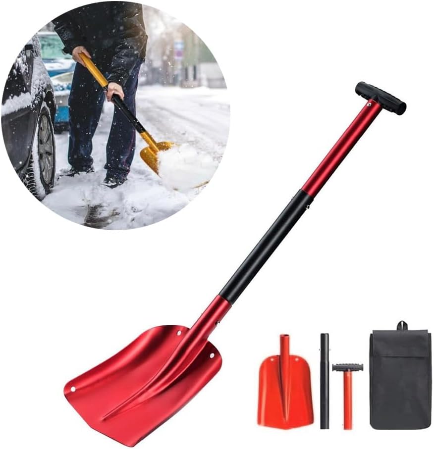Snow Shovels, 2024 New Upgrade Snow Shovels for Snow Removal, Aluminum Portable Snow Shovel for Garden, Camping, Snowman Playing and Emergency (Size : Red)