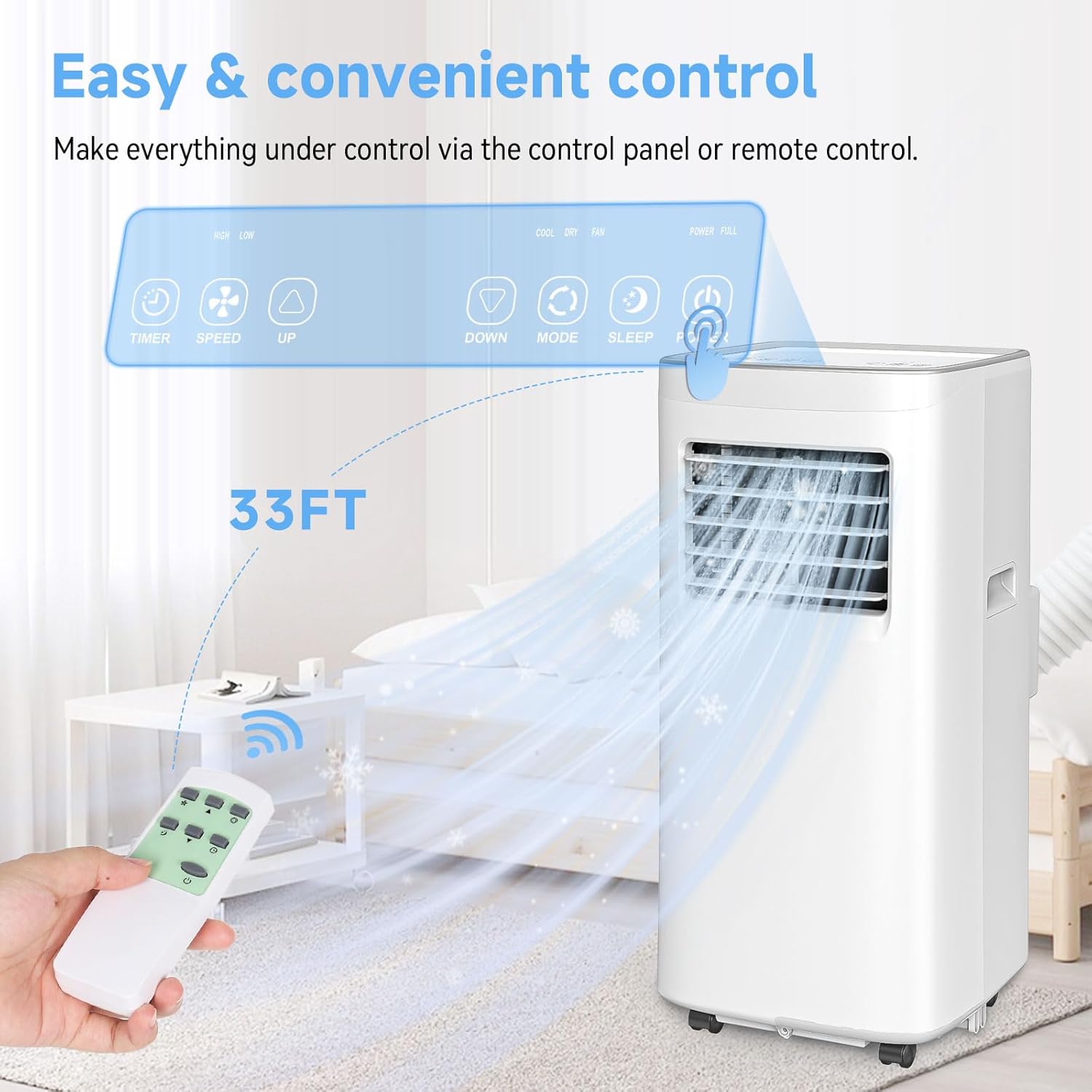 8500 BTU Portable Air Conditioners with Dehumidifier & Fan - 3-in-1 Cooling Unit for Rooms up to 450 Sq.Ft, Remote Control, Sleep Mode & Easy Installation Kit, Ideal for Studios/Offices/Home Use
