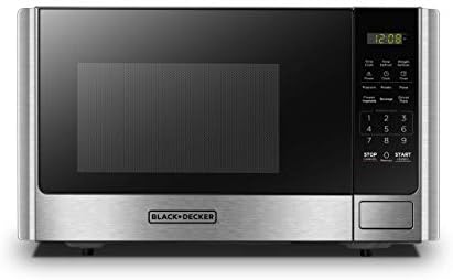 BLACK+DECKER Digital Microwave Oven with Turntable Push-Button Door, Child Safety Lock, Stainless Steel, 0.9 Cu Ft
