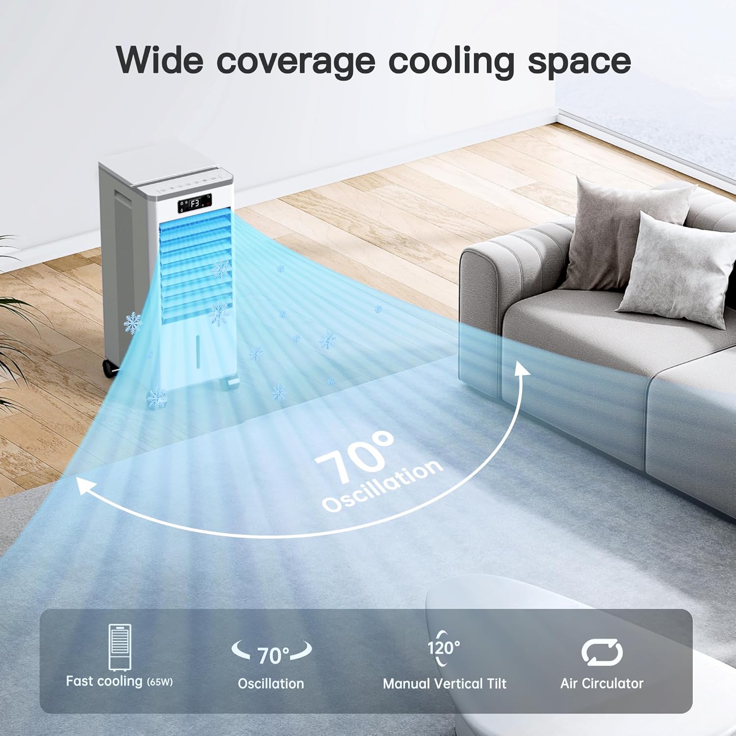 Windowless Portable Air Conditioners Fan, Evaporative Air Cooler w/3 Modes & 3 Speeds, 12H Timer for Smart Auto-off, 2-Gal Tank for 20H Cooling,16FT Remote,No Hose Needed,46db Swamp Cooler