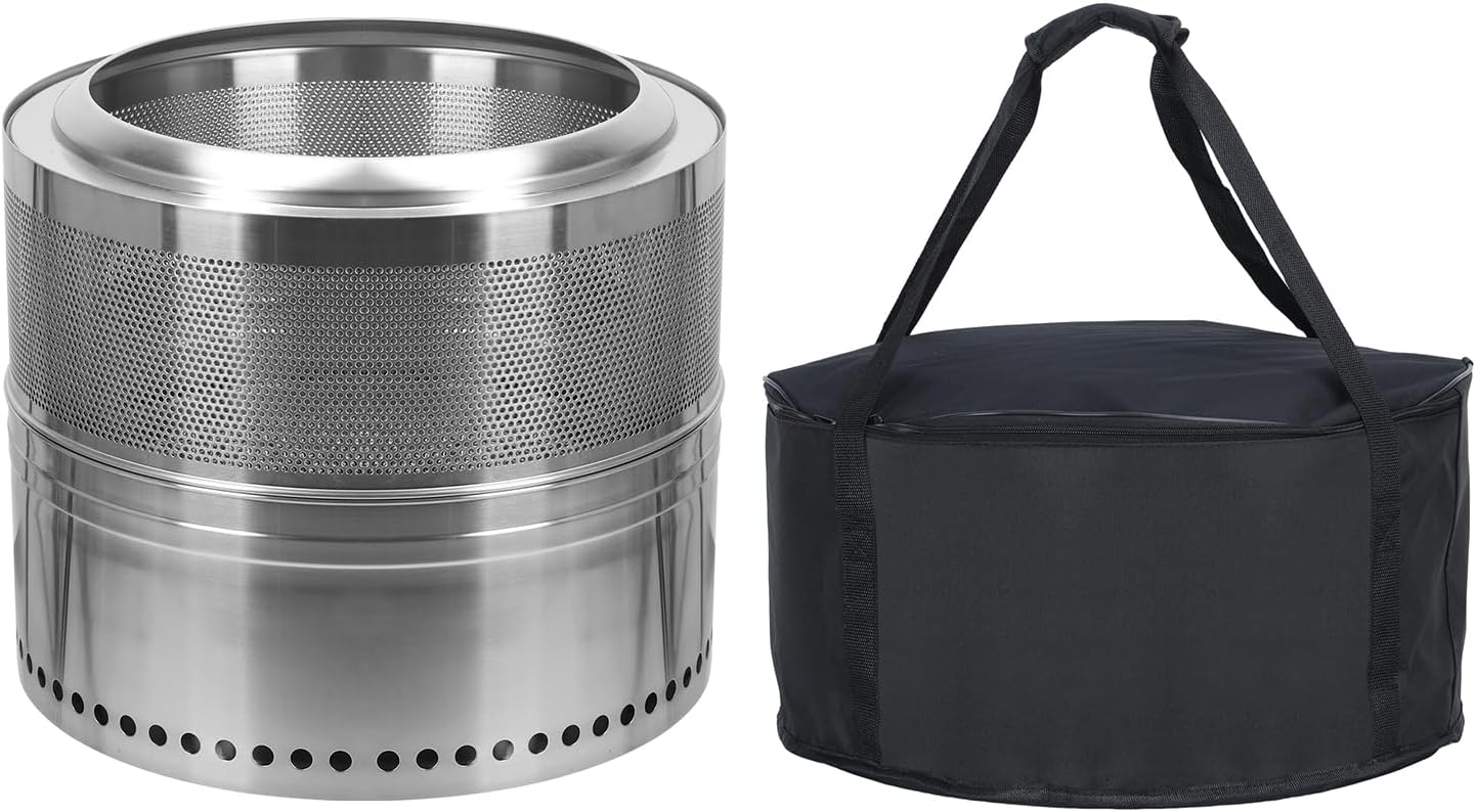 19.69 Inch Smokeless Fire Pit for Outdoor, Portable Wood Burning Fire Bowl with Ash Pan, Stainless Steel Camping Fireplace for Patio Garden Backyard Bonfire BBQ 50 cm