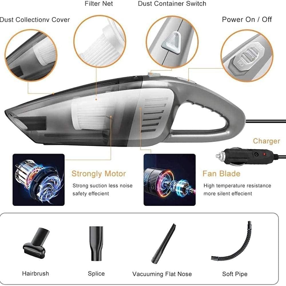 Portable Vacuum Cleaner Hand Vacuum 120W 6000PA High Power Handheld Vacuum Cleaner with 16.4FT Cord, Black, Plastic with Removable Dustbin, Closable Dustbin, Car Handheld Vacuum