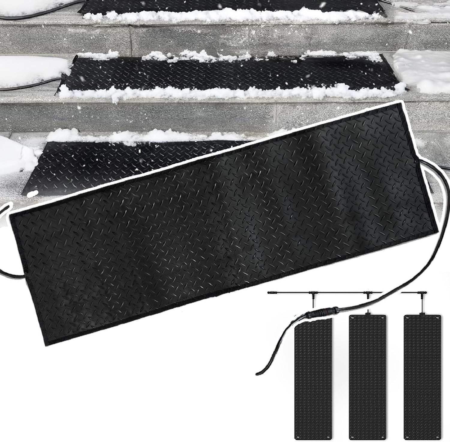 Snow Melting Mat Outdoor, Heated Snow Melting Mats, Non-Slip Heated Ice and Snow Carpet with Power Cord, Heated Walkway Mat,Safe for Stairs, Decks & Garage 21.65x47in