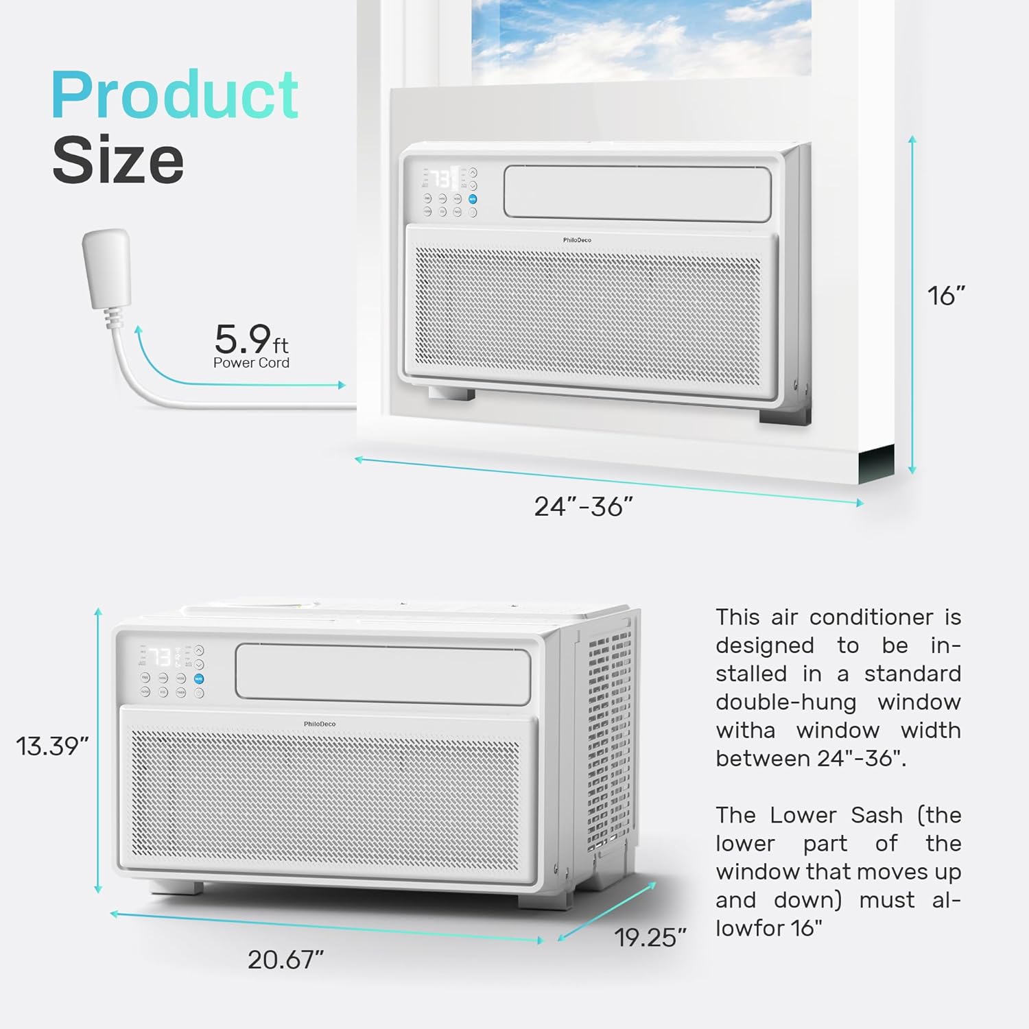 PhiloDeco Energy Star Window Air Conditioner,12000 BTU 520 sq ft. Air Conditioner Window unit with Wifi Inverter Ac, Remote Control, Ultra Quiet & Easy Installation, ECO/24 Timer/Auto Restart