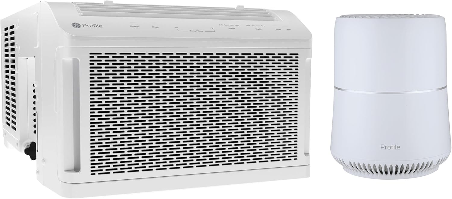 GE Profile ClearView Window Air Conditioner 8,300 BTU, WiFi Enabled, Ultra Quiet for Medium Rooms + GE Profile Air Purifier | Removes Allergens, Odors & Other Impurities Bundle
