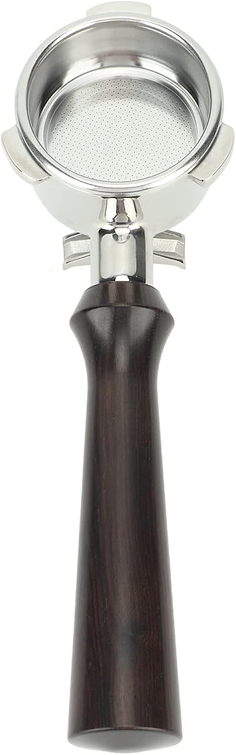 Stainless Steel Coffee Portafilter, Solid Double Spouts Basket Portafilter, Exquisite Portafilter with Wood Handle for most Coffee Machines (F Sandalwood)