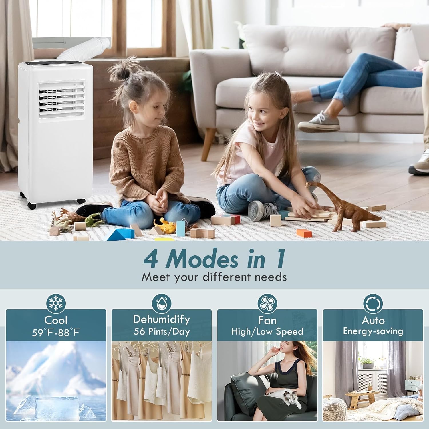 SIMOE 10,000 BTU Portable Air Conditioner up to 350 Sq.Ft. with Remote Control, 3-in-1 Quiet Portable AC with Sleep Mode, 24H Timer, Child Lock, Window Installation Kit for Bedroom/Home/Office