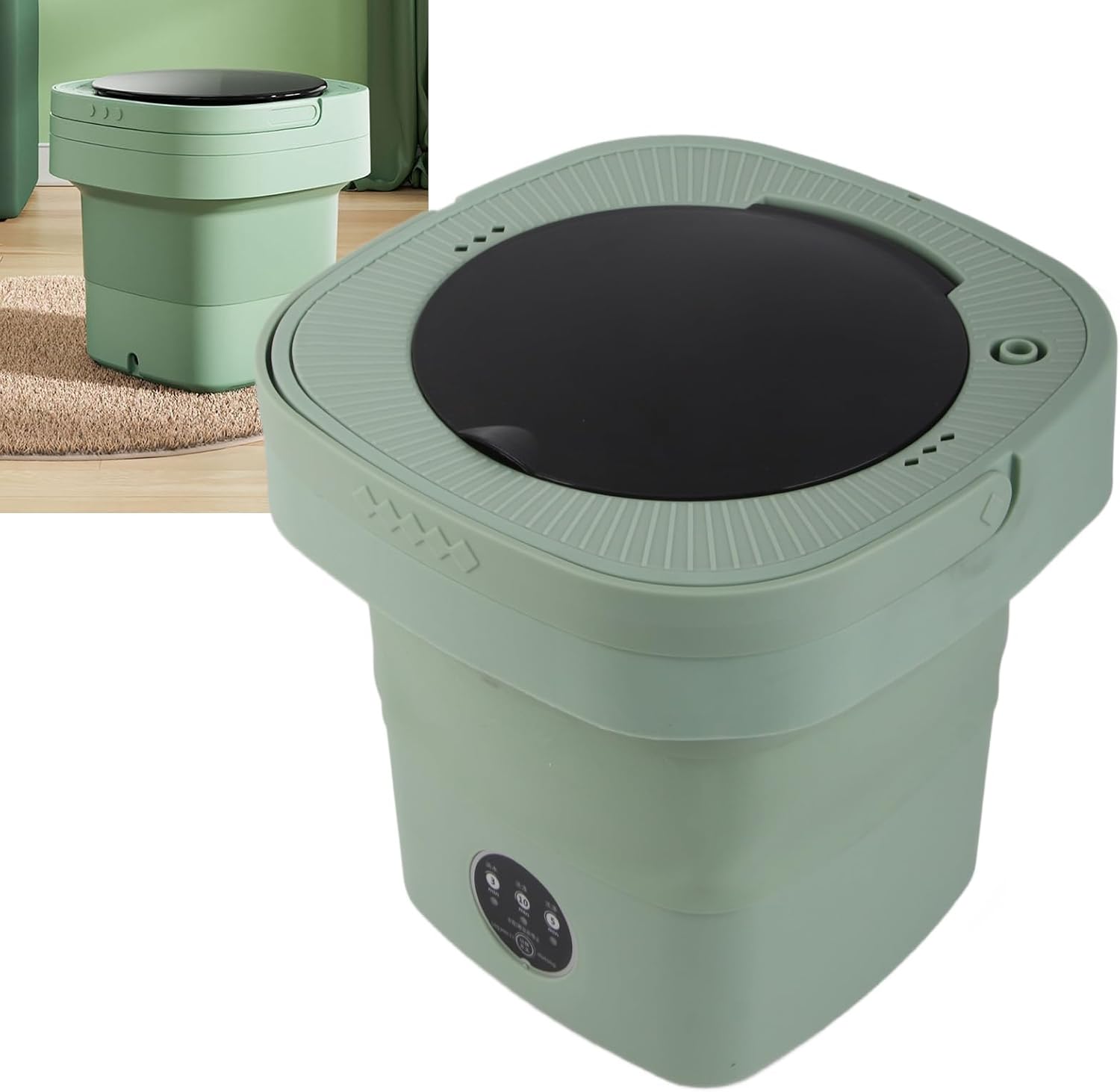 Portable Washing Machine, Mini Washer Compact Deep Cleans Underwear Small Washing Machine Foldable Design for Travel Camping Dorms RVs Apartments Clothes Socks Delicates (Green)