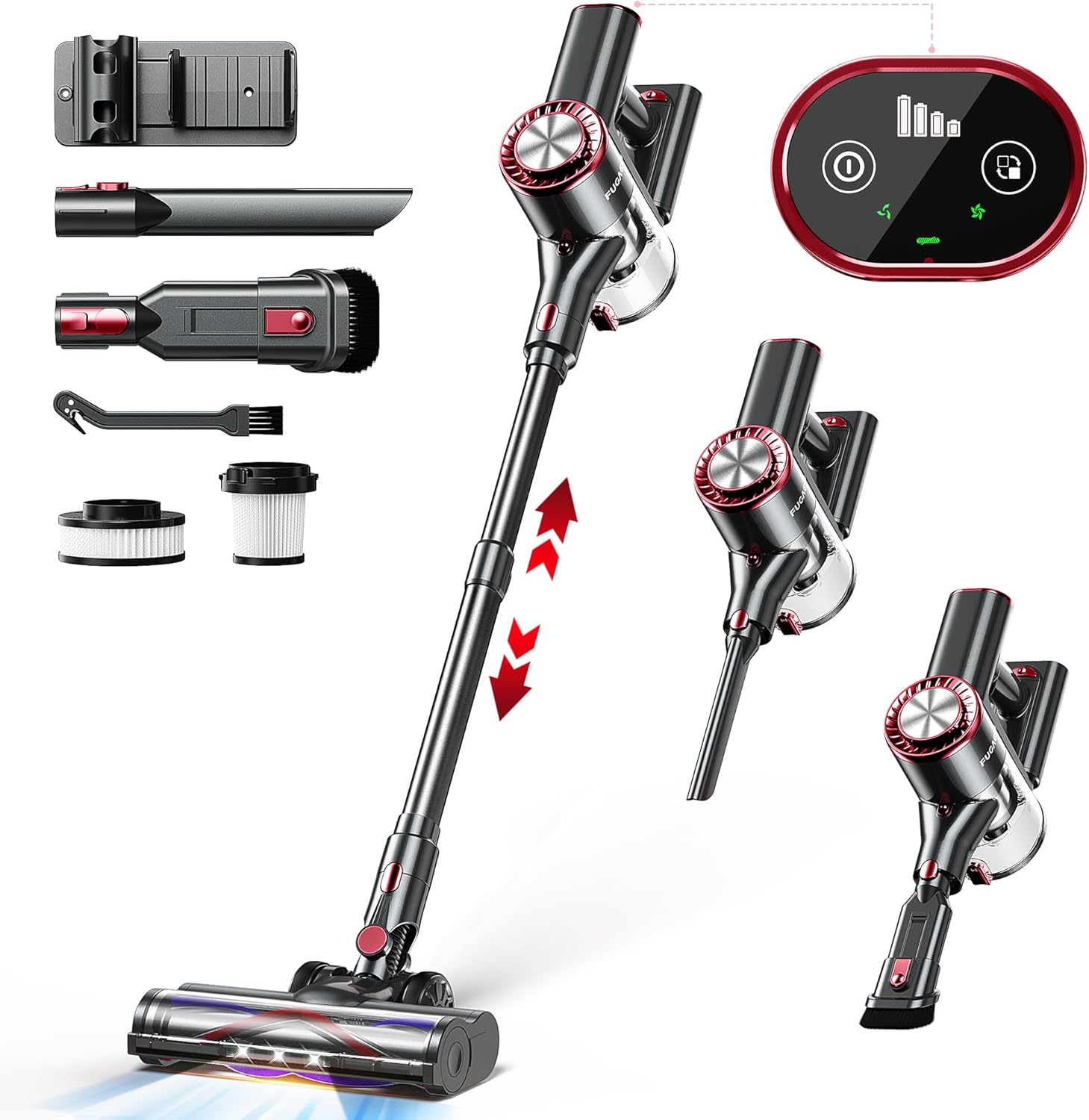 FUFACAL Cordless Vacuum Cleaner, 23KPA Stick Vacuum with 42Mins 2200mah Detachable Battery, 6 in 1 LED Display Lightweight Cordless Stick Vacuum Cleaner, Vacuum Cleaner for Home Hard Floor Car Carpet