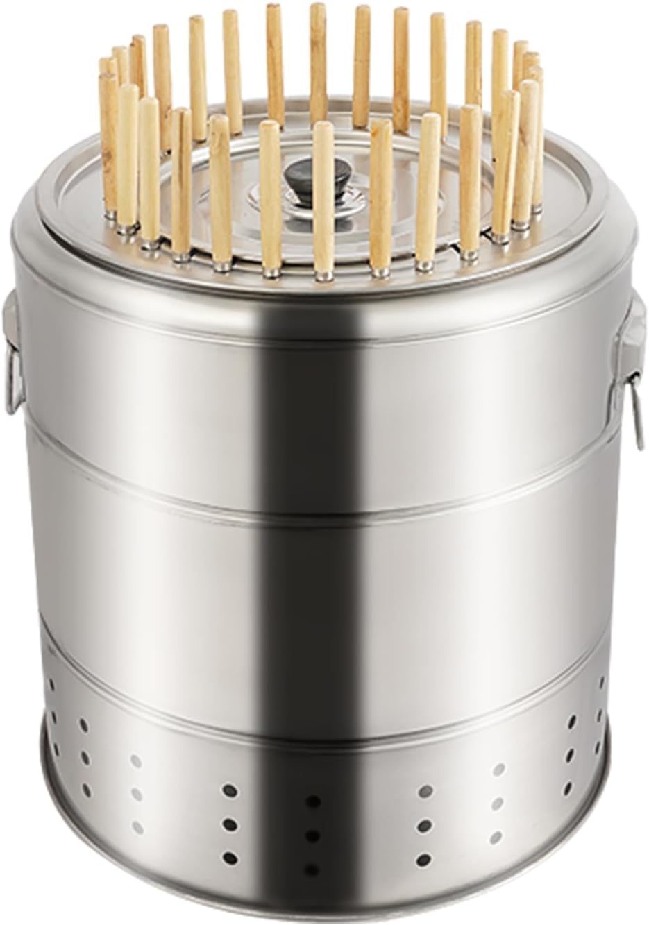 Stainless Steel Barbecue Surround Charcoal Grill, Portable Smokeless Barbecue Charcoal Barrel Grill With 28 Skewers, for Picnics,Camping,Traveling, Parties, Beaches,Gardens and More