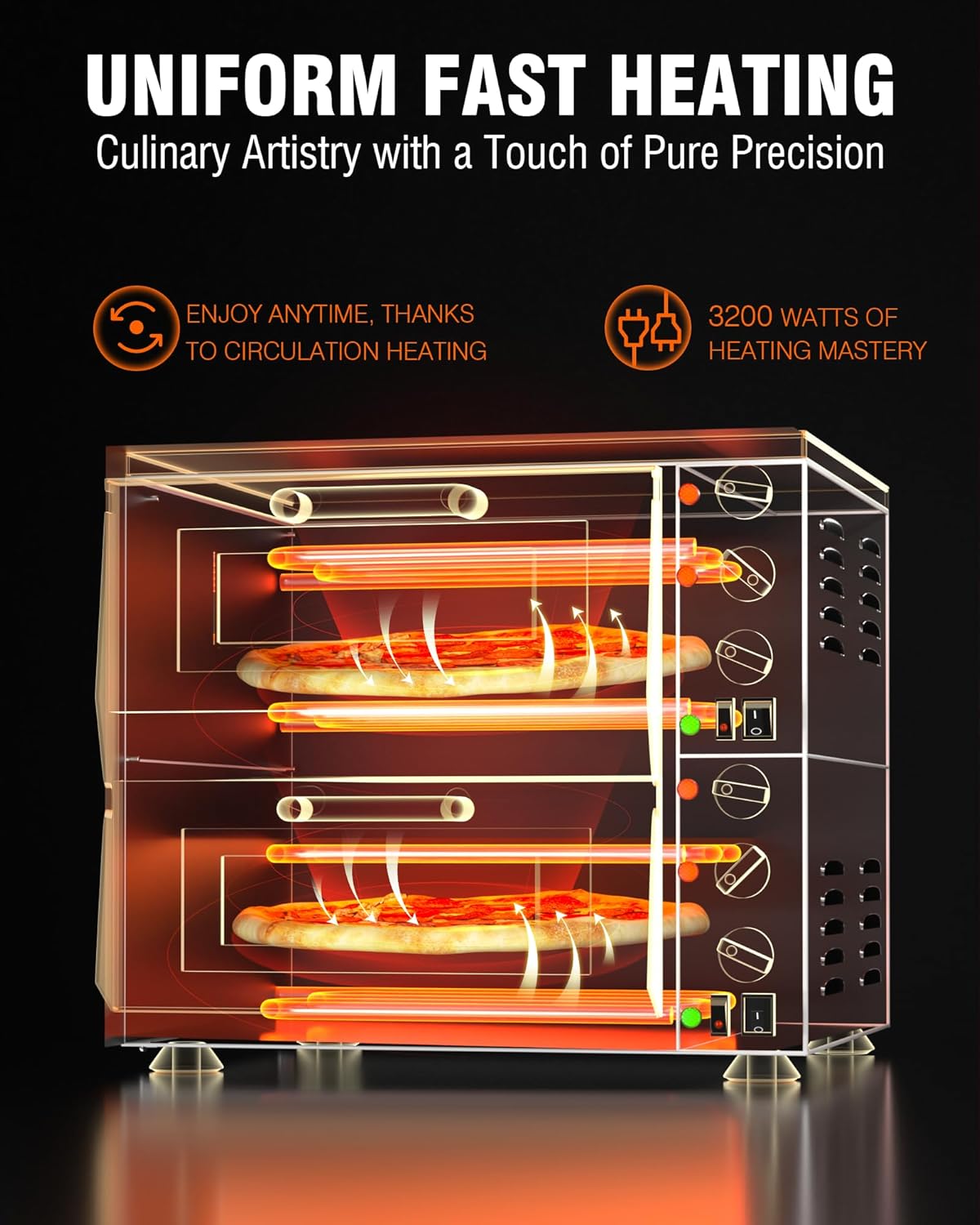 PYY Indoor 16in Pizza Oven - Double Decker Electric Pizza Ovens Countertop with Pizza Stone, 60-Min Ring Timer, for Home and Restaurant Commercial, 3200W, ETL Listed,Black