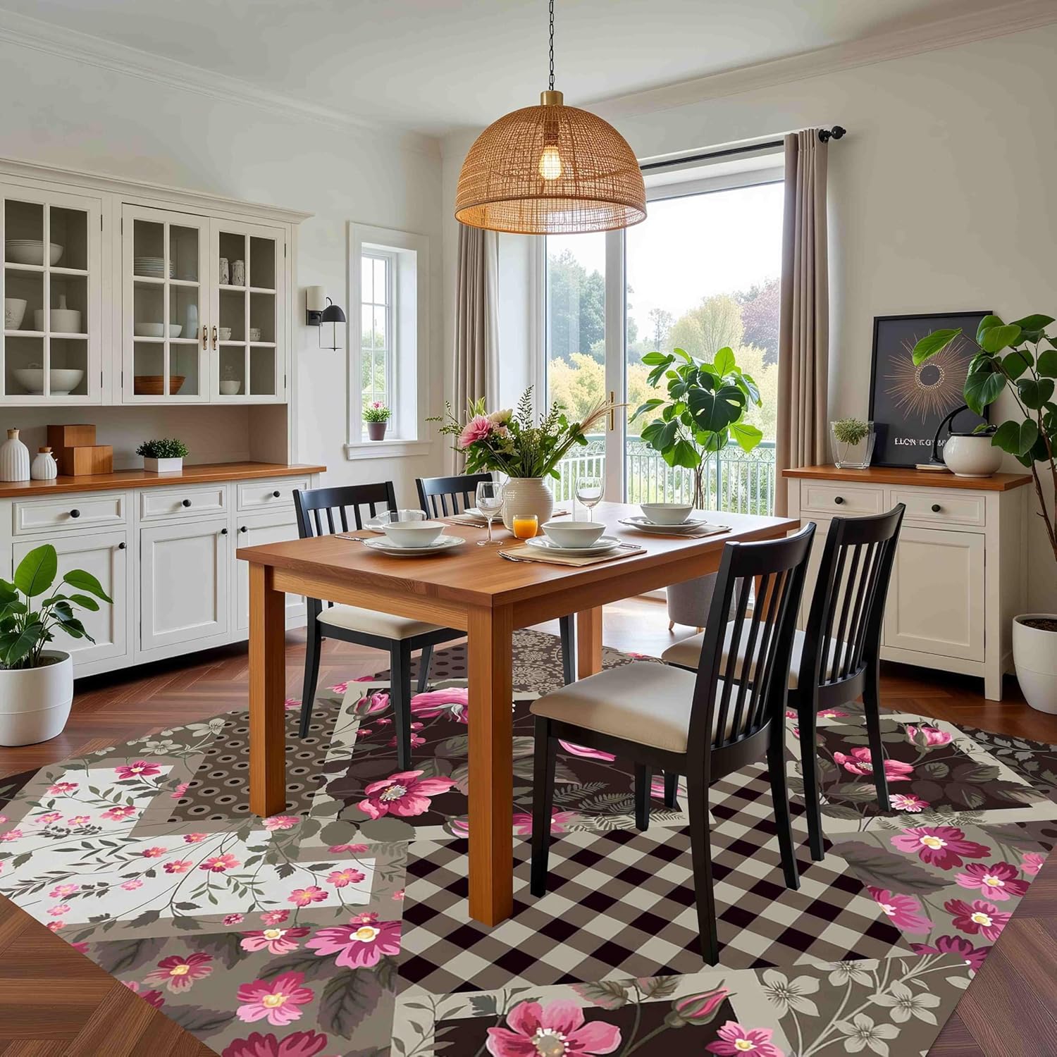 Brown Grey Pink Rustic Flowers Texture Indoor Area Rug for Living Room Bedroom Dining Room Machine Washable Non Skid Square Carpet 10x10 Nursery Dorm Kitchen Retro Floor Mats Cozy Neutral Plaid Rugs