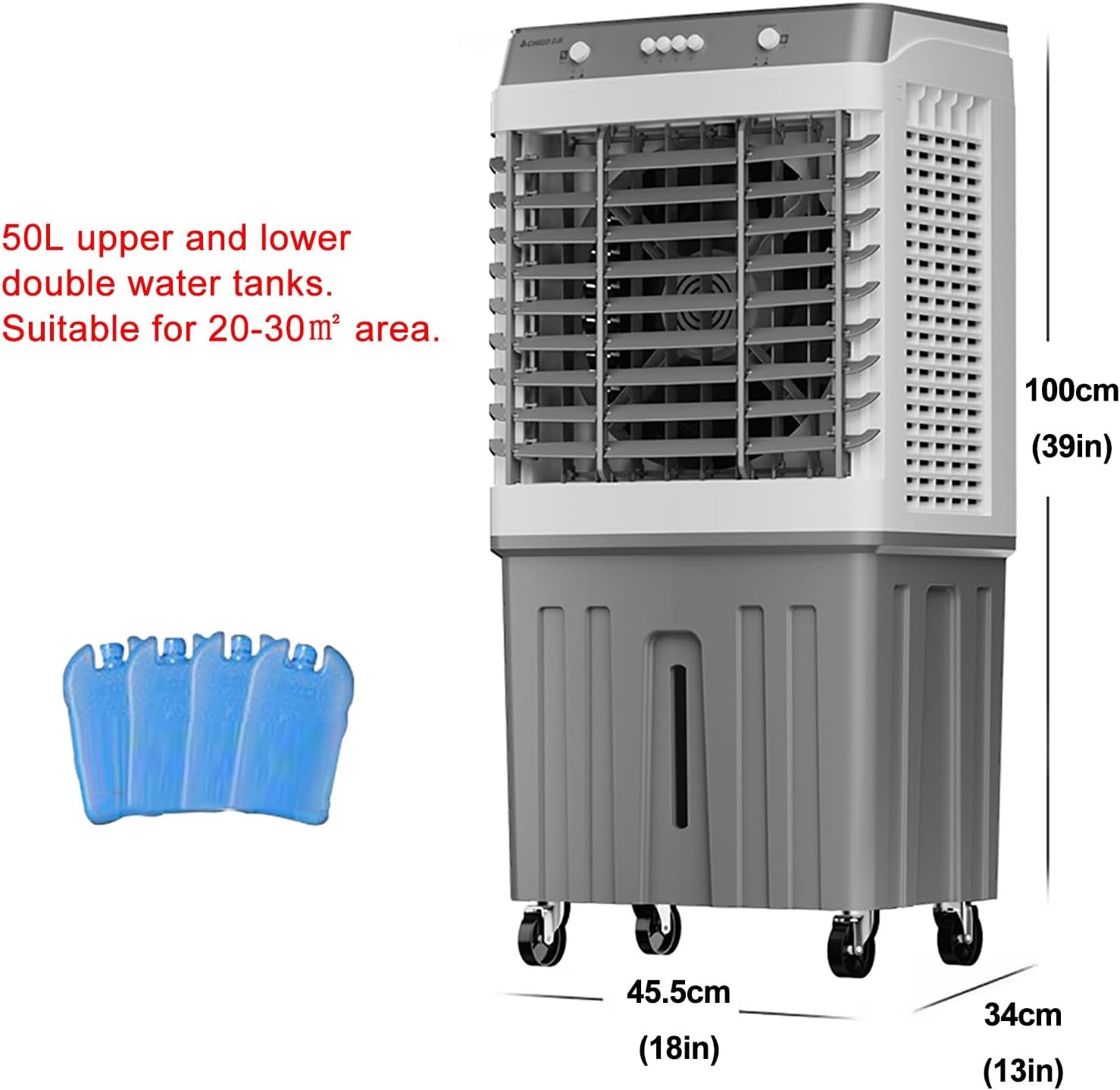 3 in 1 Portable Air Conditioner, Swamp Cooler, Evaporative Air Cooler Outdoor Cooling Fan, 120° Oscillating, 3 Speed for Patio Garage Industry Commercial Use(44.5x34x100cm/18x13x39inch)