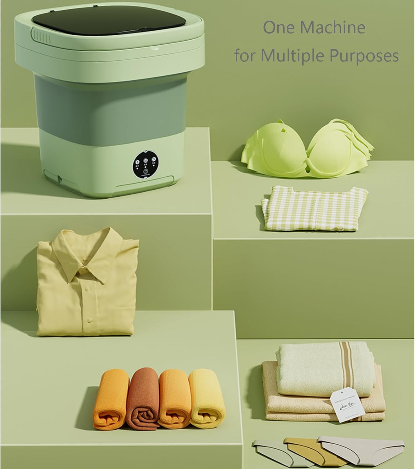 Mini Portable Washing Machine, 11L High Capacity Foldable Ultrasonic Turbo Washing Machine, Blue Light Sterilization Washer for Baby Clothes, Underwear, Sock, Towels, Home, Business