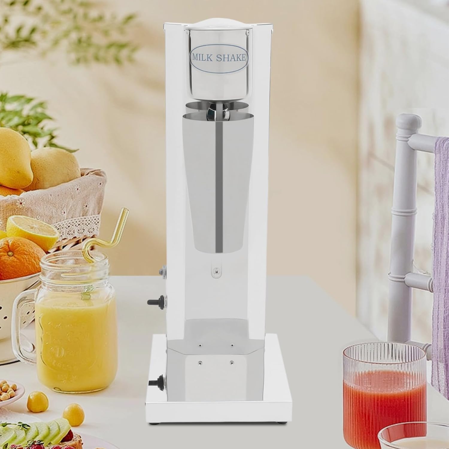 Electric Milkshake Maker, 180W Commercial Milkshake Machine with 22 Oz Stainless Steel Cup & Non-Slip Feet, 2-Speed Household Electric Blender for Milk Tea Stores