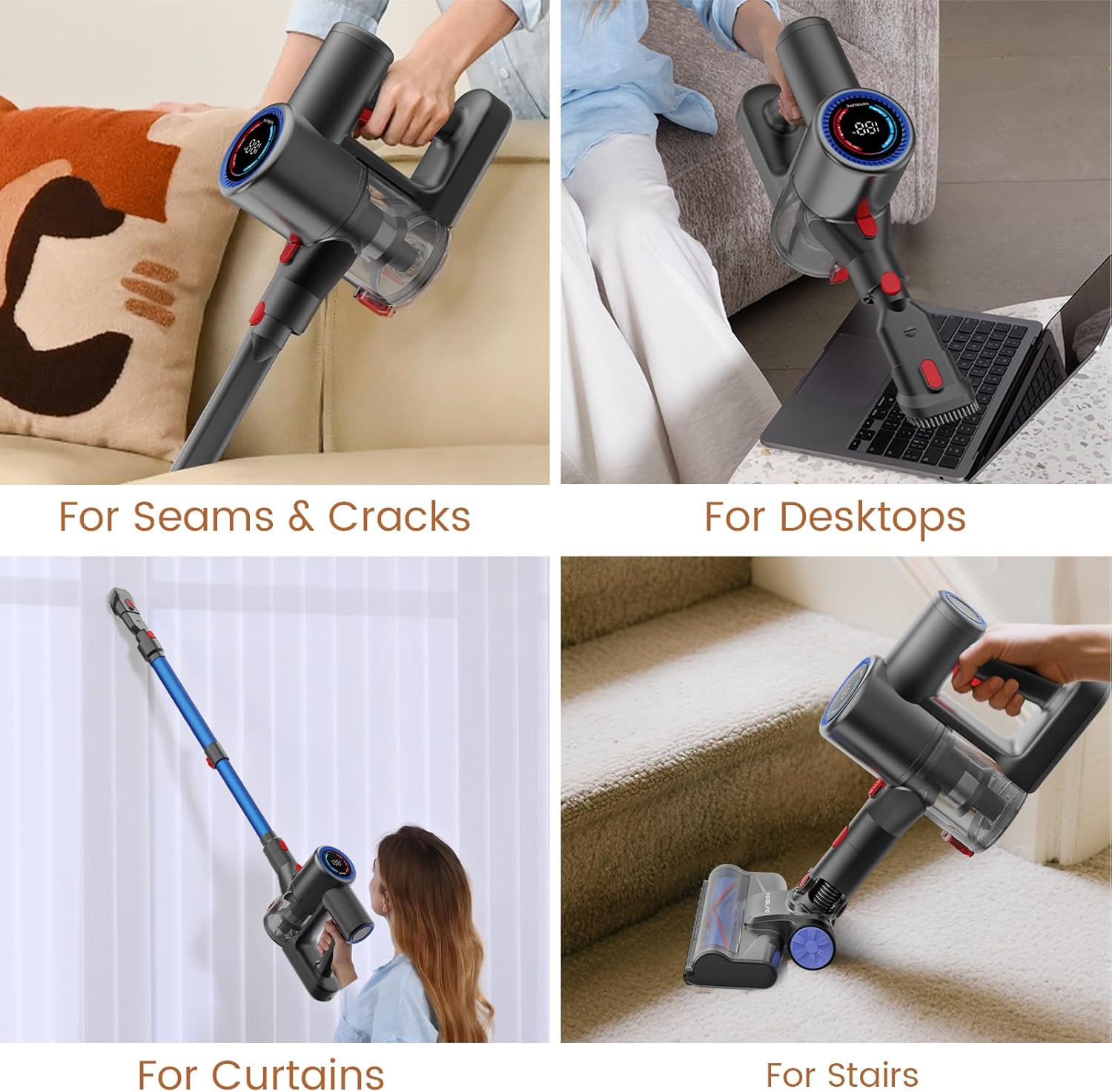 VersLife Z8 Cordless Vacuum Cleaner, 40kPa/500W Power Suction, LED Display, 6-in-1 Lightweight Stick Vacuum with Green LED Light, 6-Stages Filtration, Self-Standing for Pet Hair Hard Floor Carpet