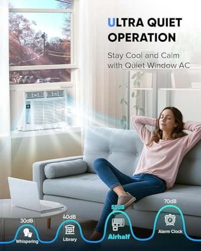 6000 BTU Window Air Conditioner with WiFi, Energy Saving Window AC Unit with Remote & App Control & Timer Function & Easy Install Kit, for Rooms up to 250 Sq.Ft