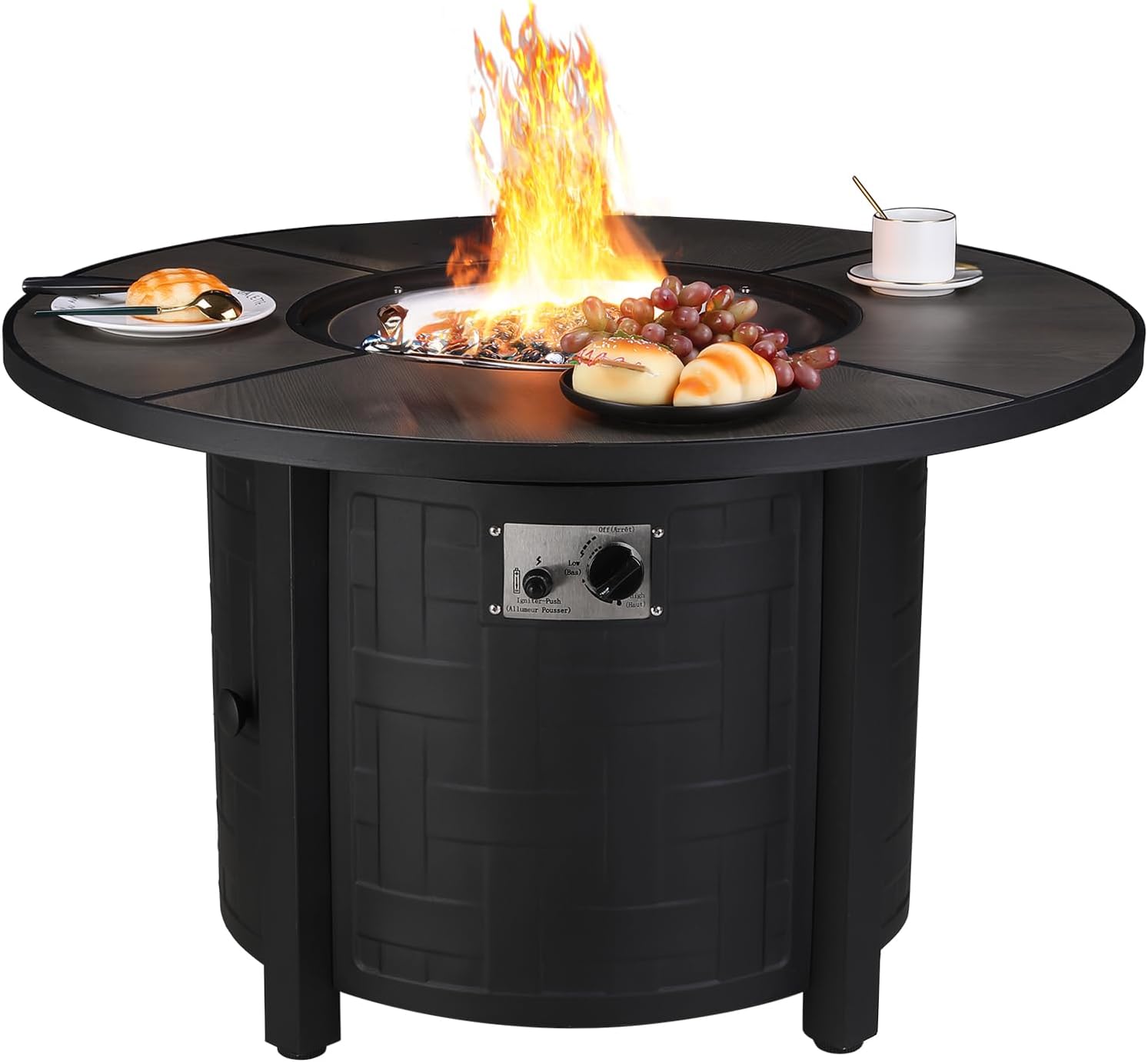 TLSUNNY 42in Propane Fire Pit Table, 50,000 BTU Auto-Ignition Outdoor Patio Fire Pit with Waterproof Cover, Blue Fire Glass & Convertible Lid – CSA Certified,for Patio, Balcony,Garden