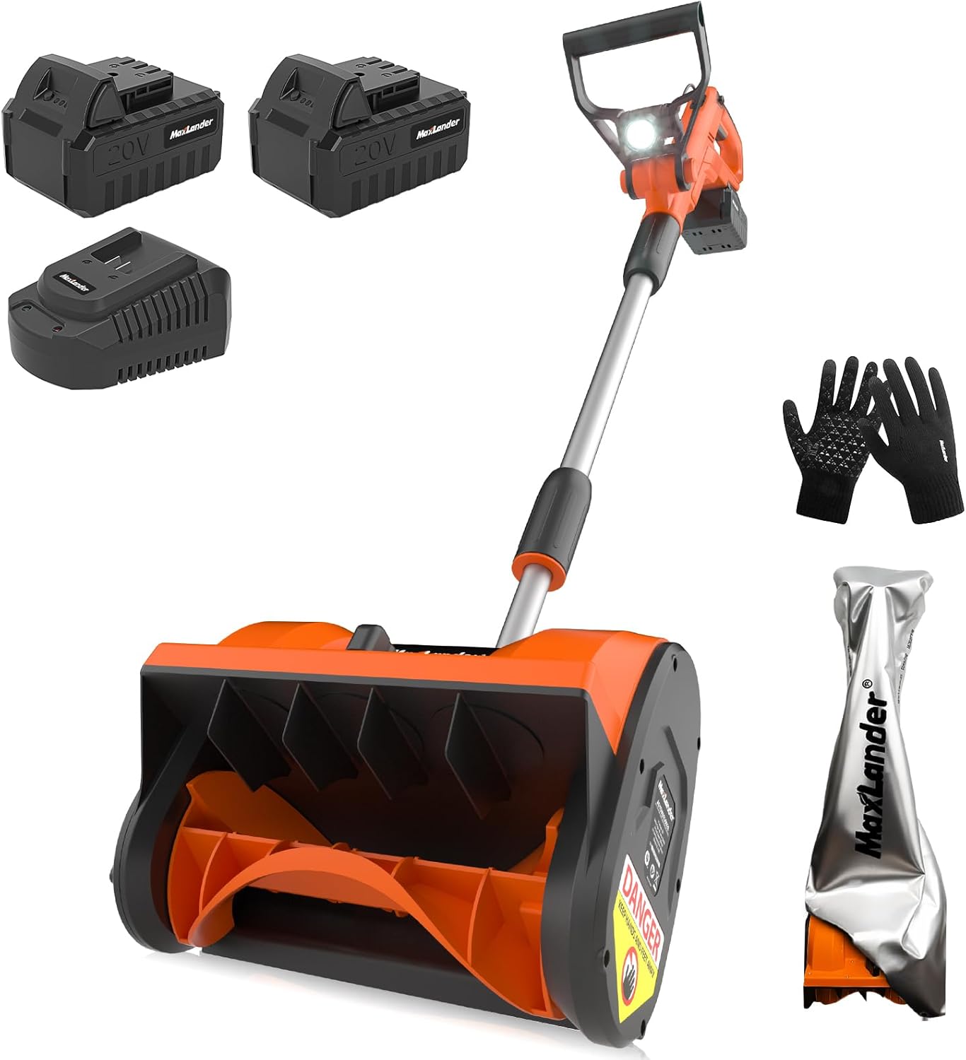 MAXLANDER Electric Snow Shovel Cordless, 20V 12-Inch Cordless Snow Blower, Battery Snow Shovel with Directional Plate and Adjustable Front Handle (2x4.0Ah Battery, Charger and Cover Included)