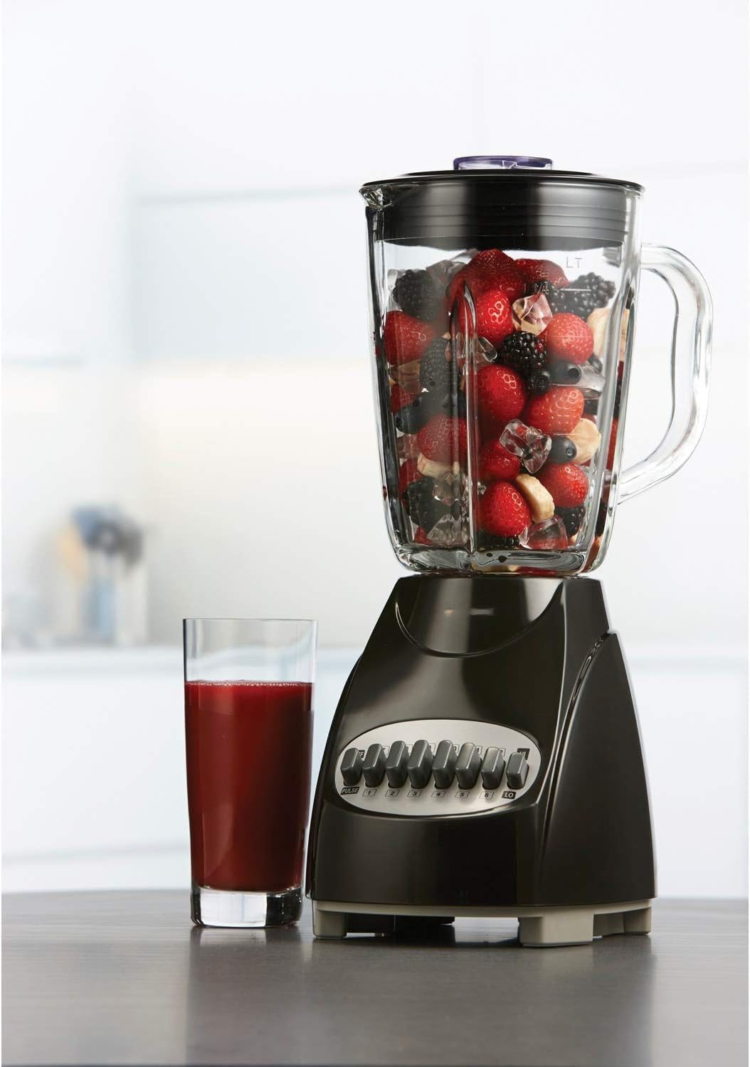 550W 12-Speed Countertop Blender with Pulse & Glass Jar – Ice Crusher, Smoothie & Shake Maker, BPA-Free 42oz Jar, Stainless Steel Blades – Black and Red Kitchen Blender (Black)