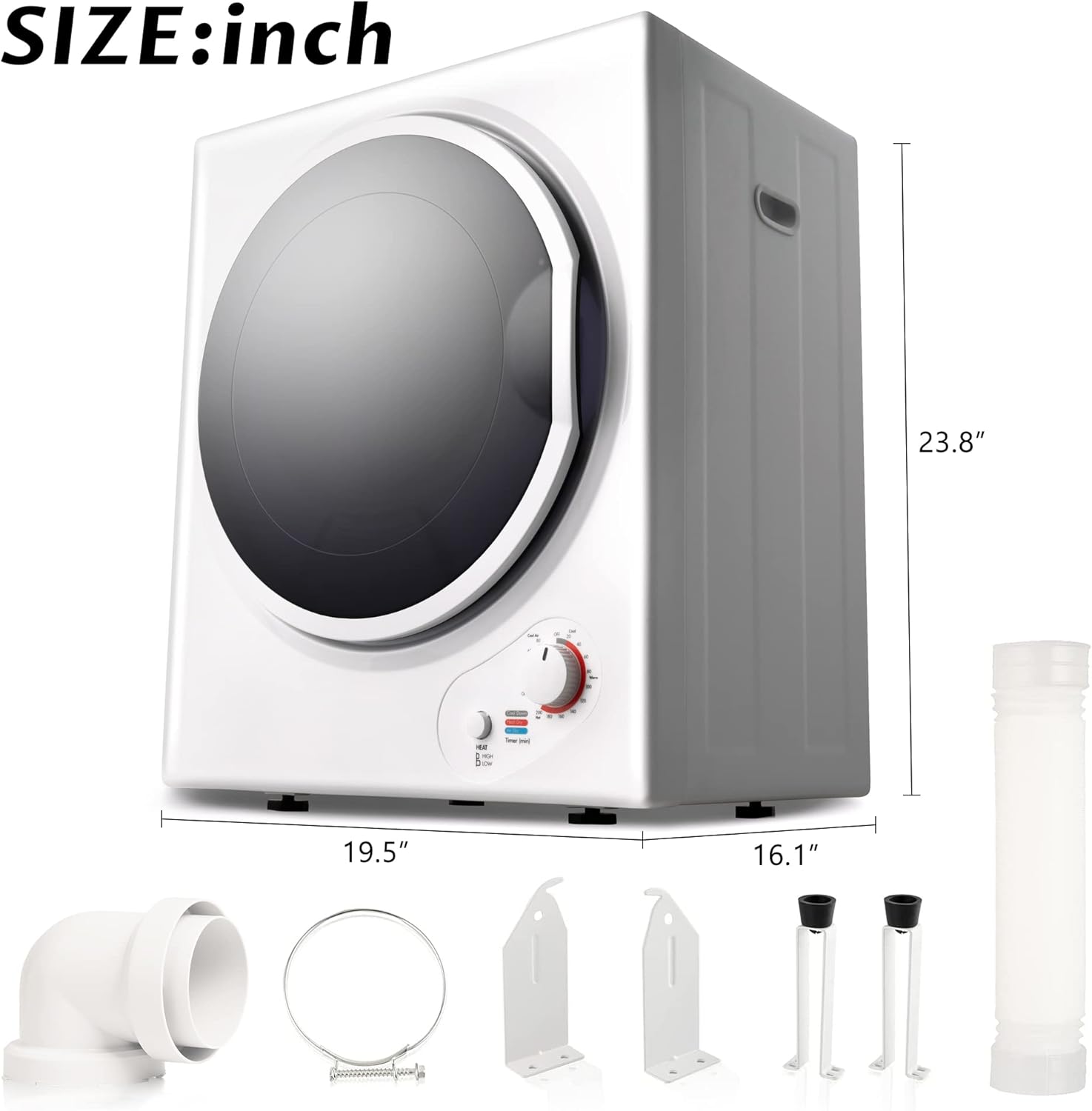 LZ LEISURE ZONE Portable Clothes Dryer, Electric Compact Dryer with Easy Knob Control, Front Load Freestanding Laundry Dryer Machine for Apartments/Dorm/RVs/Home, Wall Mount Kit Included, White