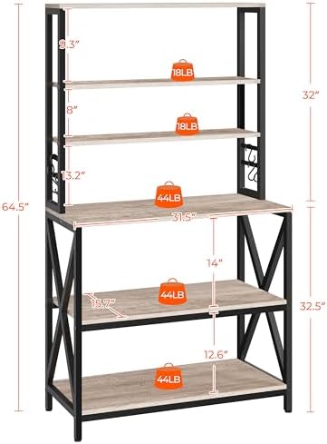 Yaheetech 6-Tier Kitchen Bakers Rack, 31.5 Inch Coffee Bar Table, Farmhouse Microwave Oven Stand Cabinet for Small Spaces, Corner Organizer Storage Shelf for Spices and Pots, Grey