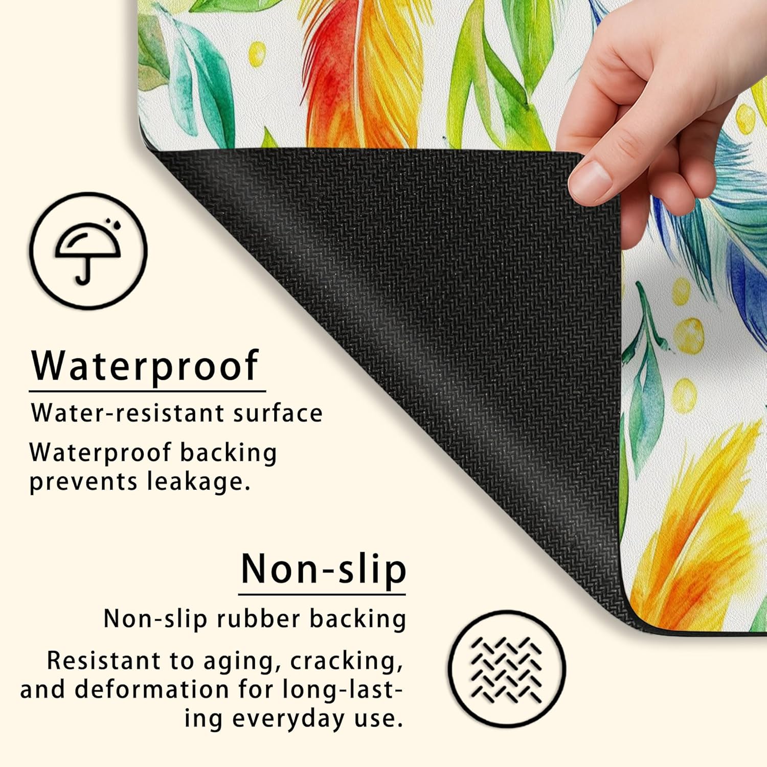 Lemon Feather Washer Dryer Top Protector Mat, Vibrant Tropical Watercolor Laundry Machine Covers, Summer Floral Rubber Anti-slip Waterproof Mats for Laundry Room 20x24 Inch