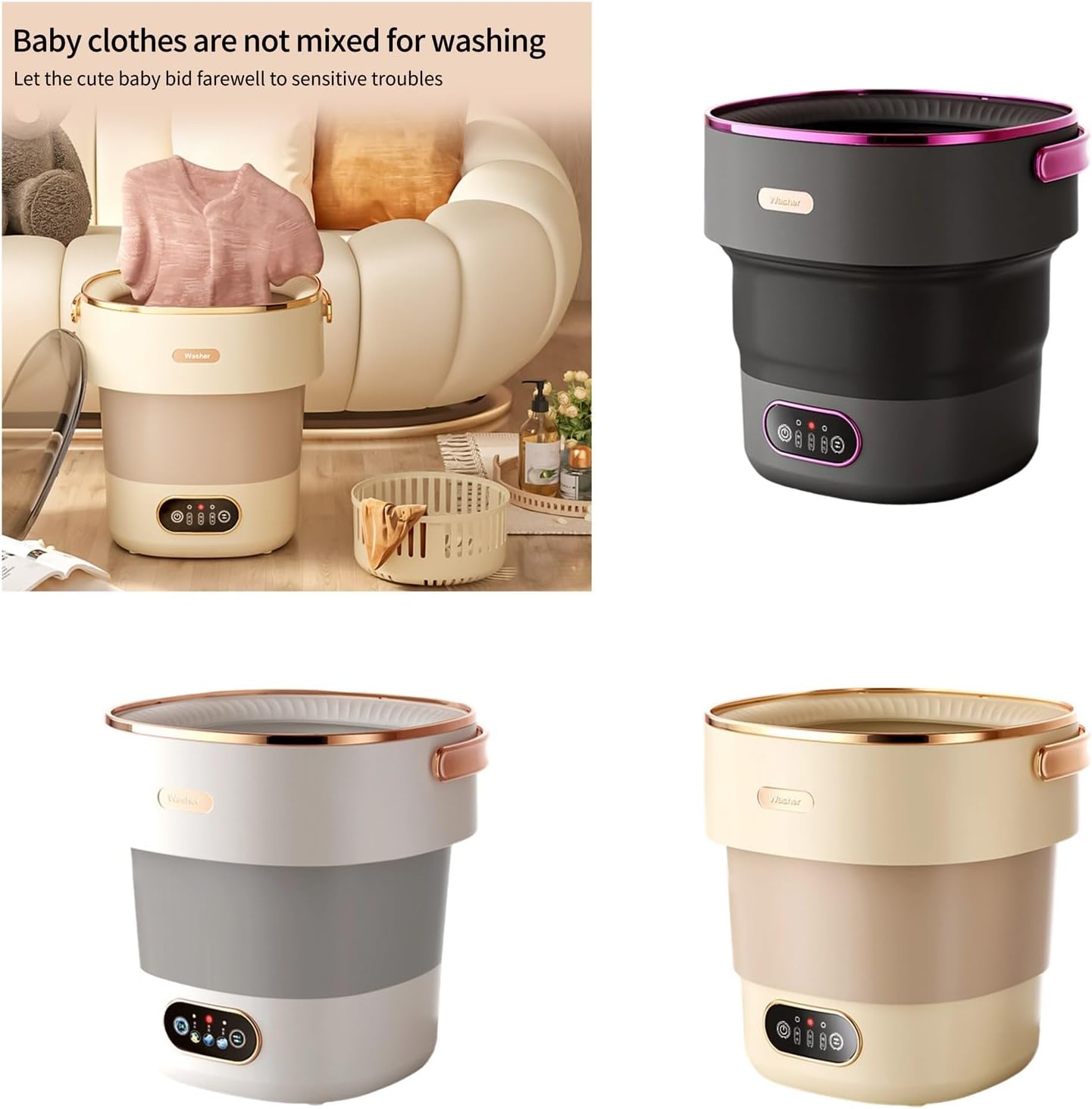 Portable Underwear Washer And Dryer Travel Washing Machine With Drain Basket Foldable Laundry Appliance Baby Clothes Washer