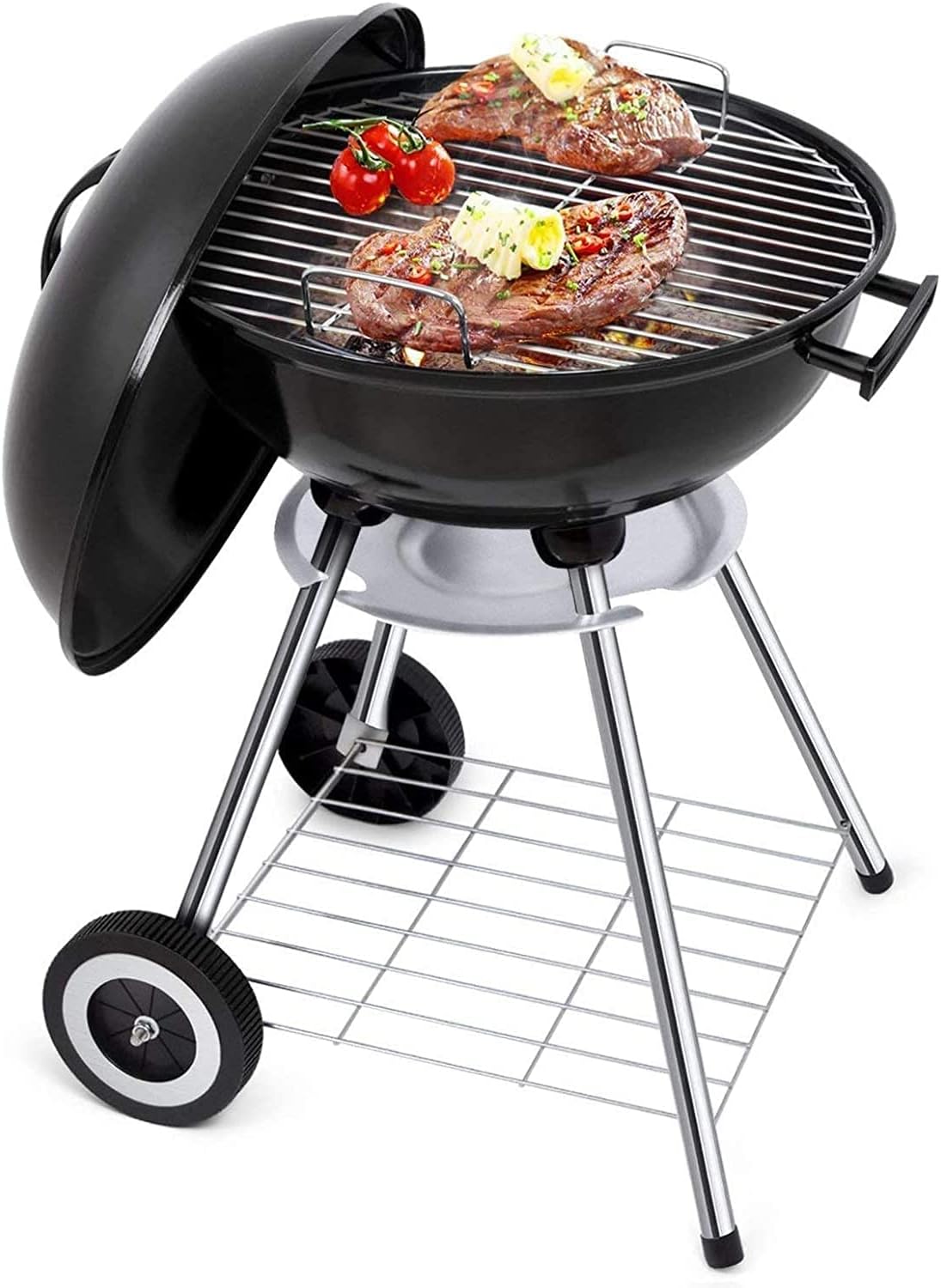 Grill Outdoor Barbecue Grill Portable Charcoal Grill, Used for Covered Outdoor Grilling 4-Leg roll 18-inch Grill, Outdoor Picnic Terrace, Backyard, Camping, Tail Board, Steel C