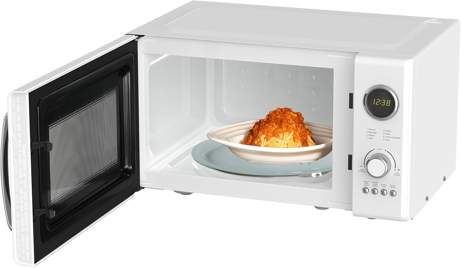Emerson MWRG0901W 0.9 Cu. Ft. Retro Microwave with 1,000W Grill Function, 800W Cooking Power, LED Display, 5 Power Levels, 8 Auto Menus, Glass Turntable, Child Lock, White Countertop Design
