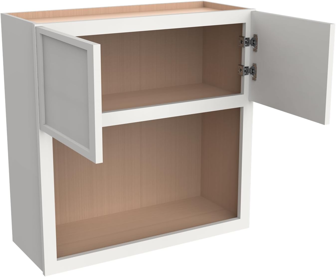 Solid Wood RTA Wall Microwave Cabinet with Open Shelves – Shaker Style, Space-Saving Kitchen Pantry Storage, Durable and Versatile Wall-Mounted Organizer (NT-Origami White, 30