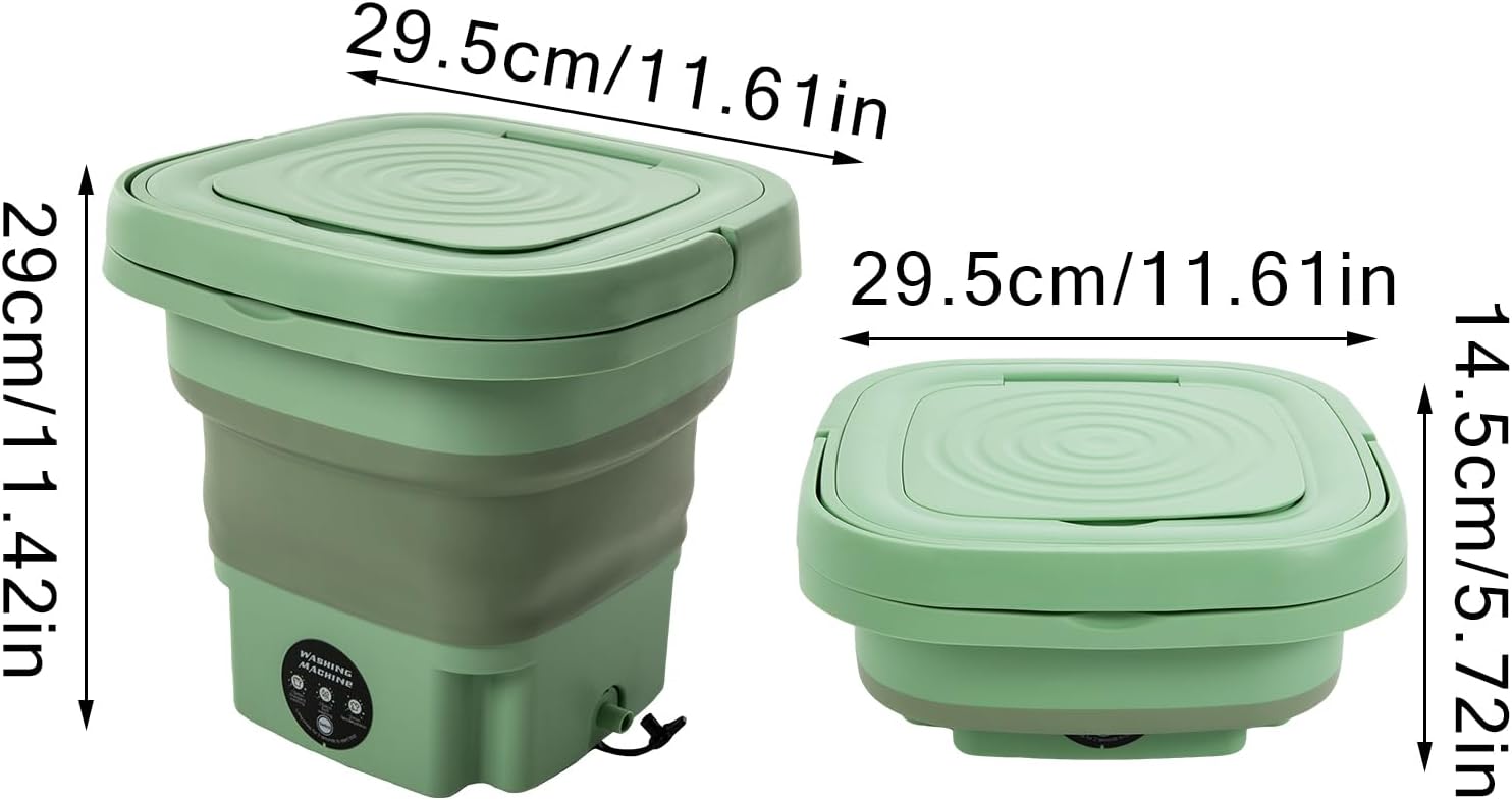 8l Portable Mini Washing Machine, Foldable Washer With Drainage Basket,Wave Wheel Structure Design & Concealed Handle, 3 Cleaning Modes Suitable For Underwear Baby Small Clothes. (Mint Green)