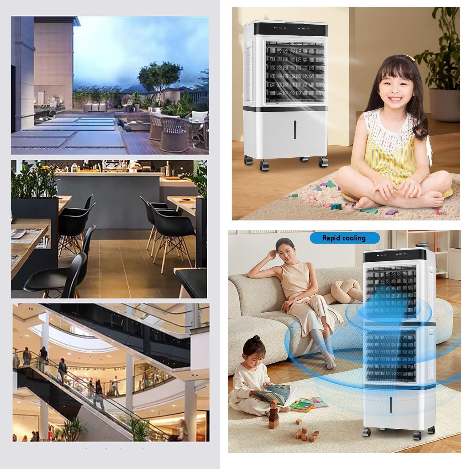 Mobile Air Conditioners, Portable Evaporative Air Cooler, Cooling Fan with Remote,12h Timer,14l Water Tank,3 Speeds, Personal Swamp Cooler for Room Office Garage Indoor Outdoor Use(95cm(37.4in))