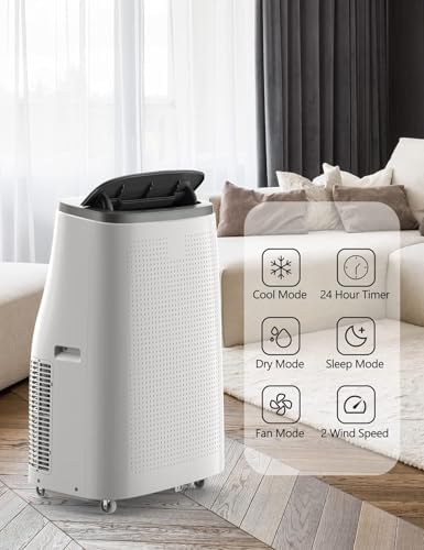 14,000 BTU Portable Air Conditioner, 4-In-1 Vertical AC Unit with Cooling/Dehumidifying/Fan Modes, Remote Control Smart Air Conditioner Cools Up to 750 Sq. Ft. for Large Rooms, Offices, Dark Grey