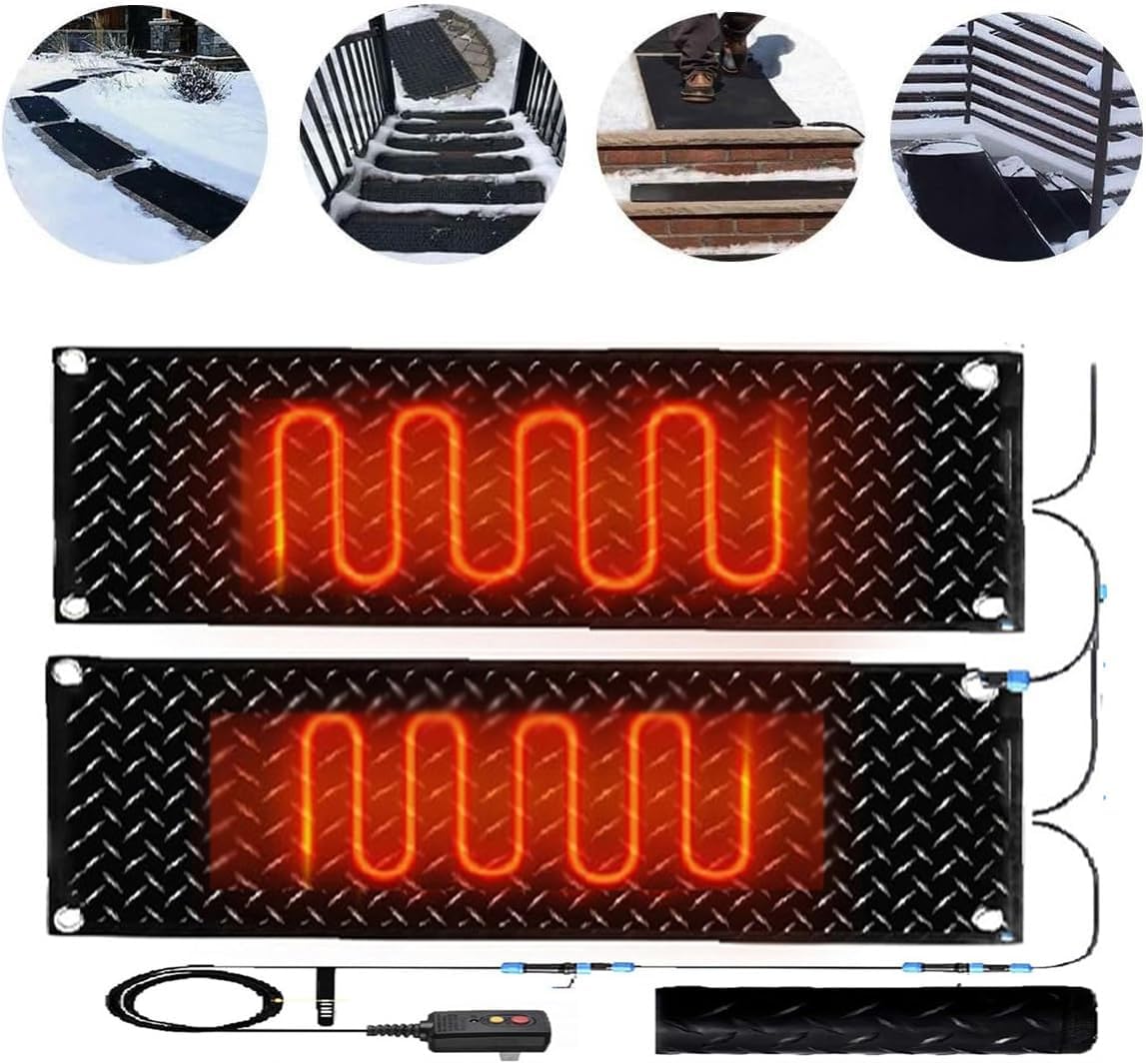 Snow Melting Walkway Mat, 1/2/3/4/5 pcs Anti-Slip Rubber Heated Stair Mat,Snow Melting Mats Outdoor,Electric Snow Melting Mats for Winter Snow Removal,Outdoor Heate(2 Pcs-12x36in/(30x90cm))