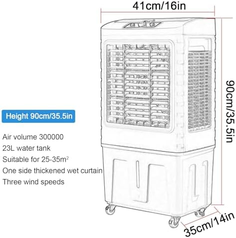 Swamp Cooler Air Conditioner, Evaporative Air Cooler w Large Capacity Water Tank, 4 Ice Box, Portable Air Conditioner with 3 Speeds for Backyard, Garage, Patio, Indoor(41x35x90cm(16x14x35.5in))