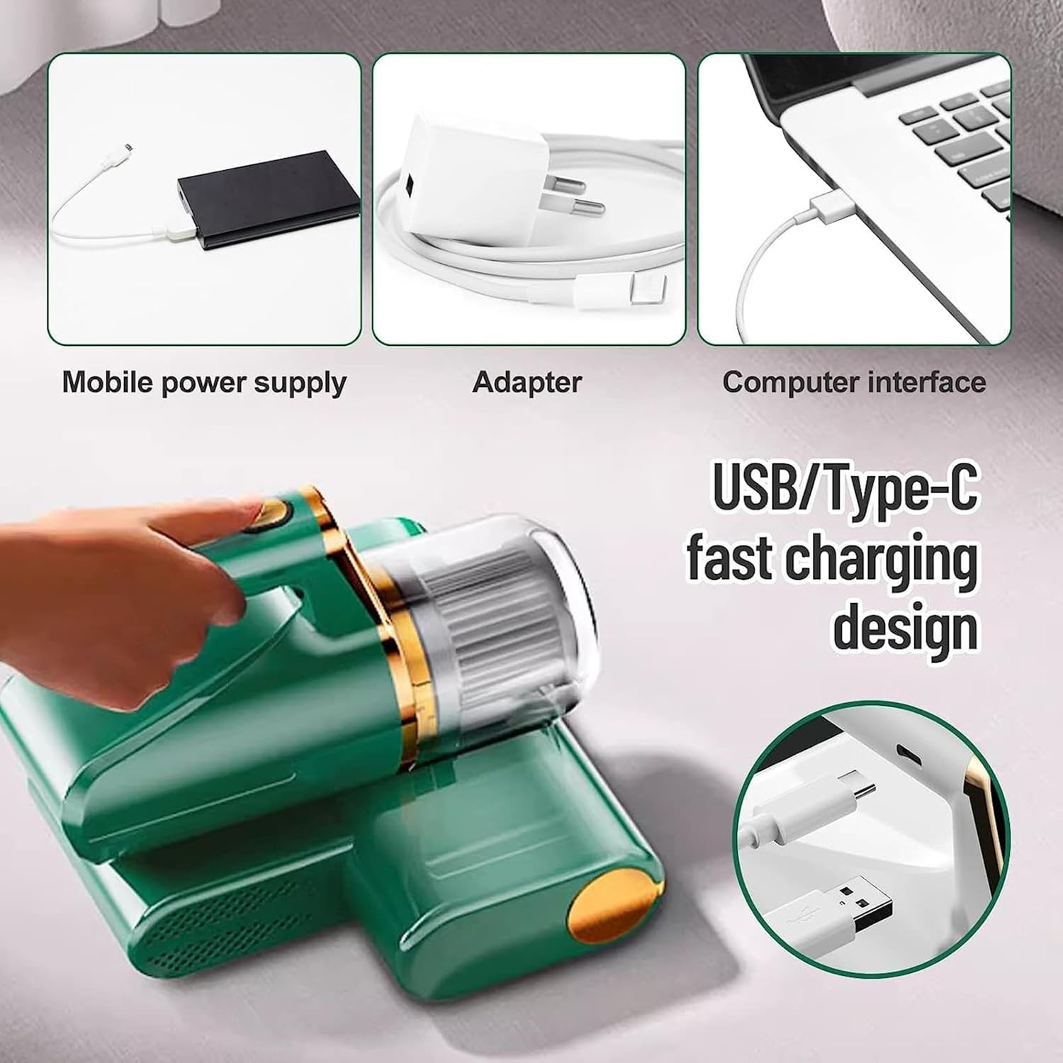 Bed Cleaner Machine Deep Cleaner, 3-in-1 Wireless Mattress Vacuum Cleaner 14kpa Super Suction Bed Vacuum Effectively Clean Up Bed, Dust and Pet Hair,Green