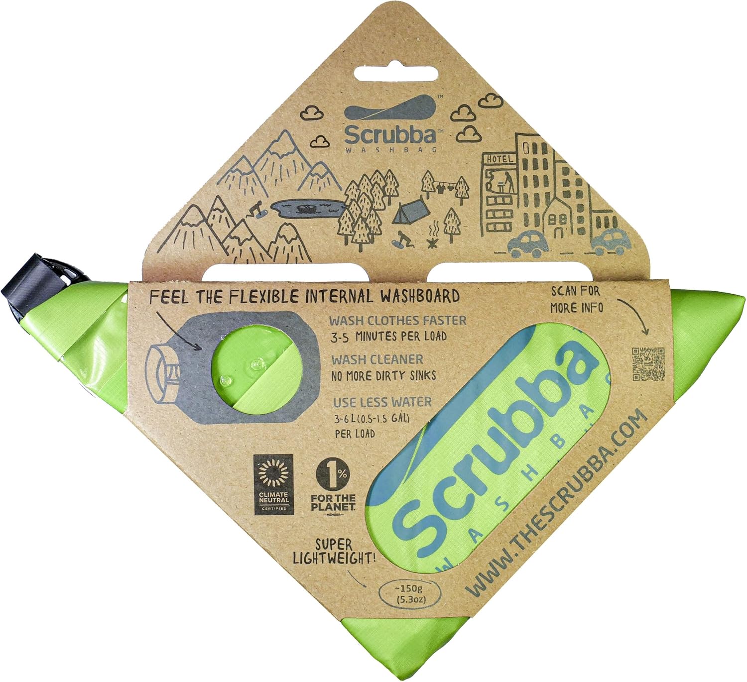 Scrubba Wash Bag Portable Washing Machine - Lightweight Manual Washing Machine for Travel, Camping, Laundry, Baby Clothes - Travel Essentials, Gift - use with Laundry Detergent/Sheets - 5.3 oz.