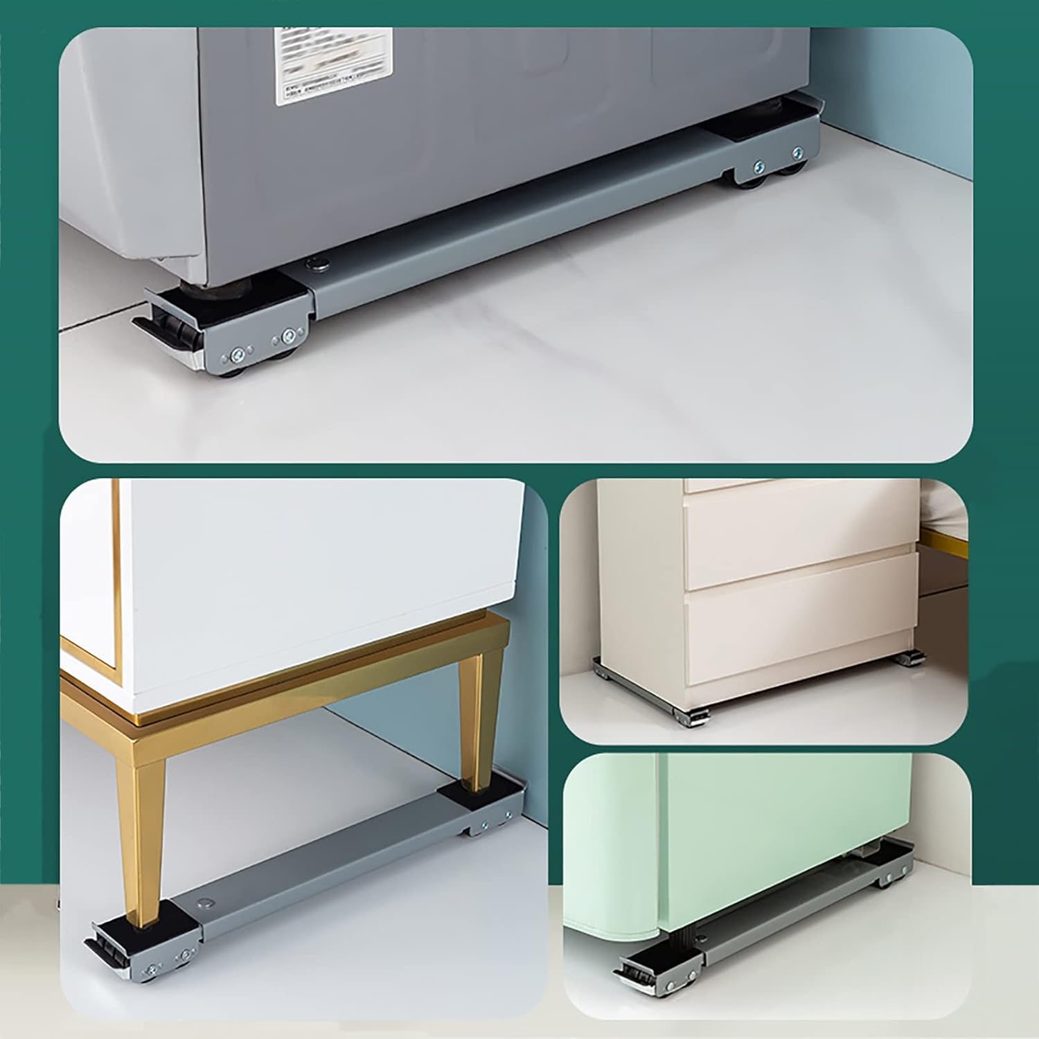 Movable Washing Machine Stand Base with Brake,Telescopic Furniture Dolly Stand with 24 Wheels,Non-Slip,Portable Mobile Rolle Cart for Dryer Fridge Laundry Washer (Color : Silver)