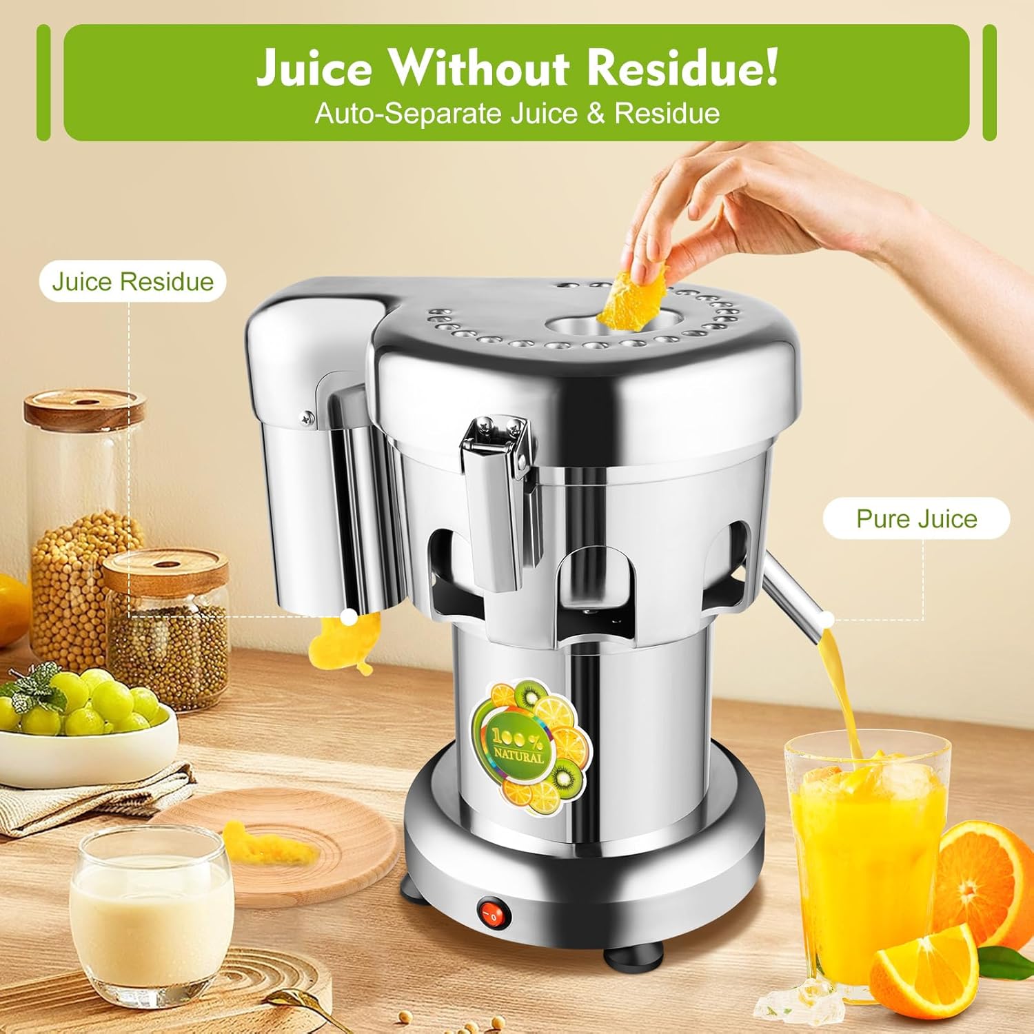 Juice Separator Juicer Machine, 110V Fruit and Vegetable Juicer for Kitchen, Slag Juice Separation, Easy Clean, Compact Design, High Efficiency, Small Appliance for Home Office Family Healthy Drinks