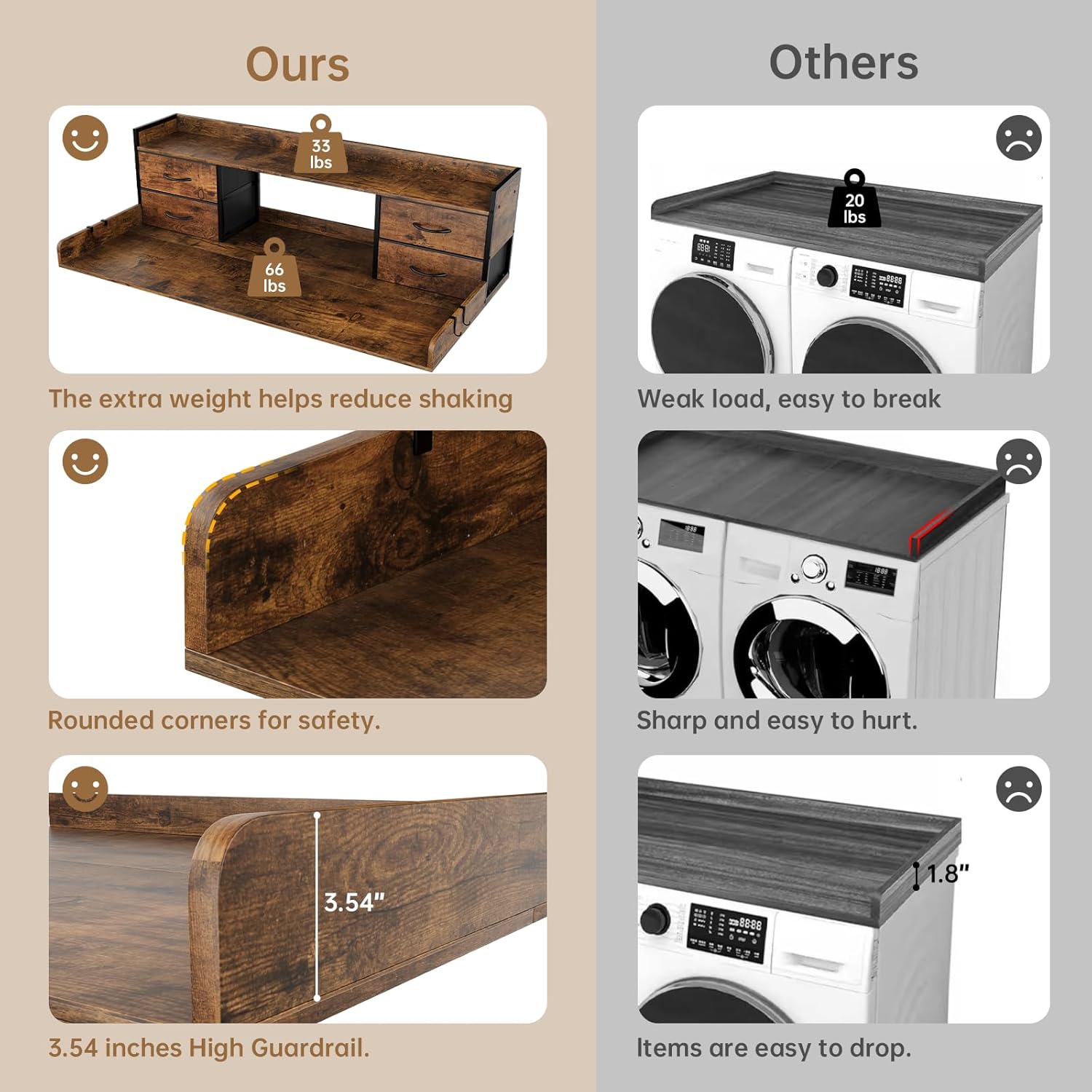 4 Drawers Washer Dryer Countertop with Shelf, 27.5