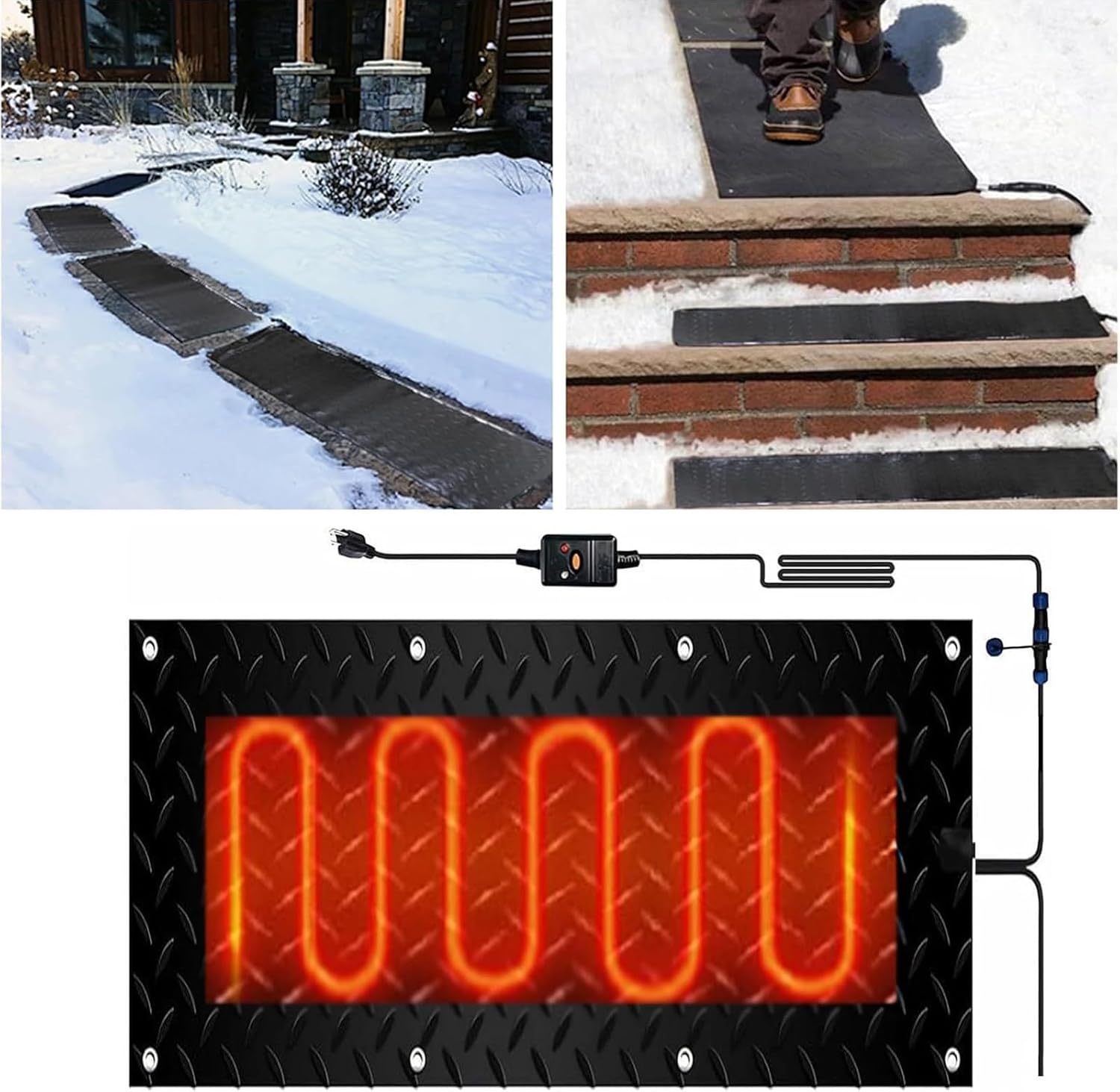 Snow Melting Walkway Mat, 1/2/3/4/5 pcs Anti-Slip Rubber Heated Stair Mat, for Winter Outdoor Stairs, Steps, Doorways, Walkways, Driveway(1 Pcs,30x90cm/12x36in)